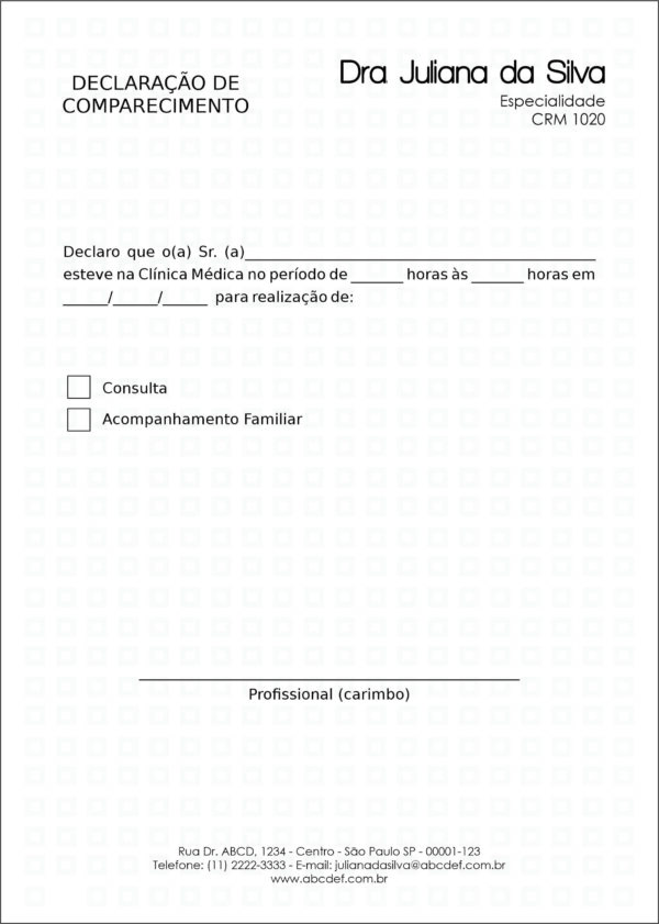 Declaração de Comparecimento Clínica Geral Heliópolis Declaração de Comparecimento Clínica Geral Heliópolis