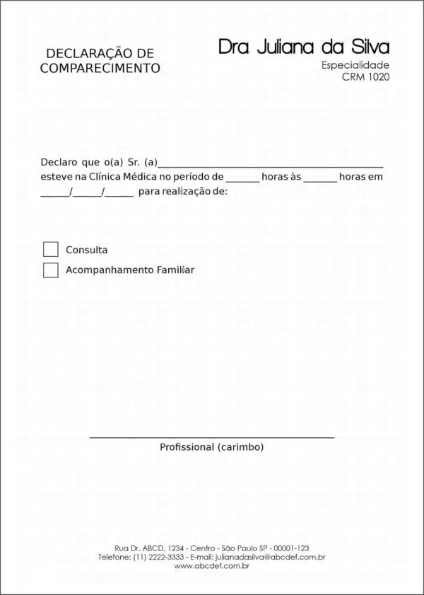 Declaração de Comparecimento Clínica Geral Heliópolis Declaração de Comparecimento Clínica Geral Heliópolis