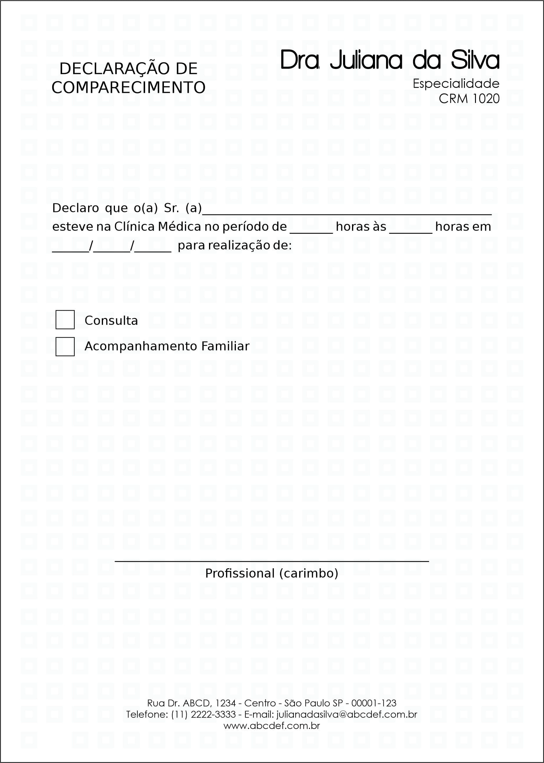 Declaração de Comparecimento Clínica Geral Heliópolis