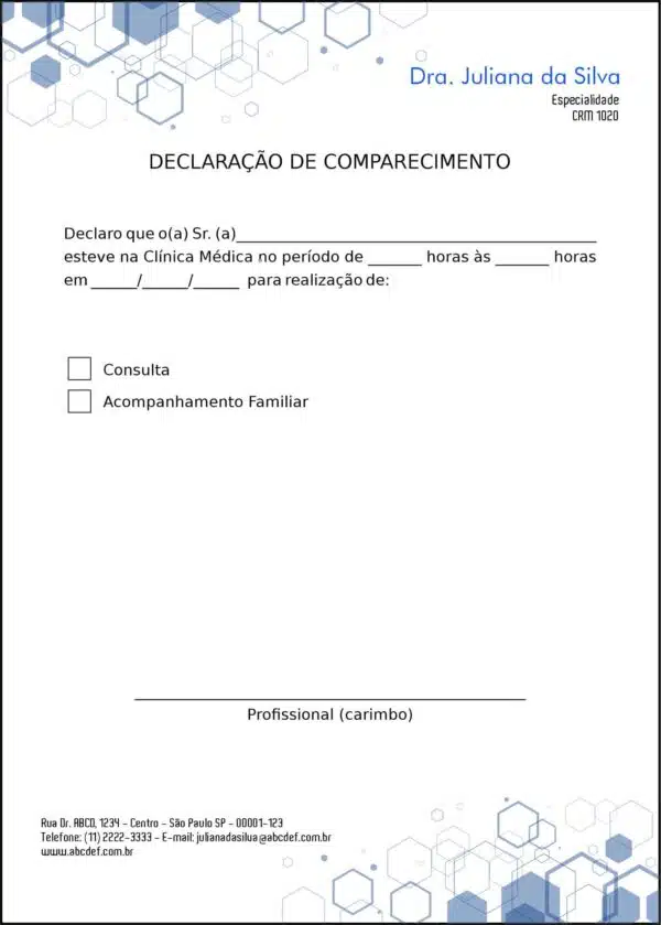 Declaração de Comparecimento Clínica Geral Mênfis Declaração de Comparecimento Clínica Geral Mênfis