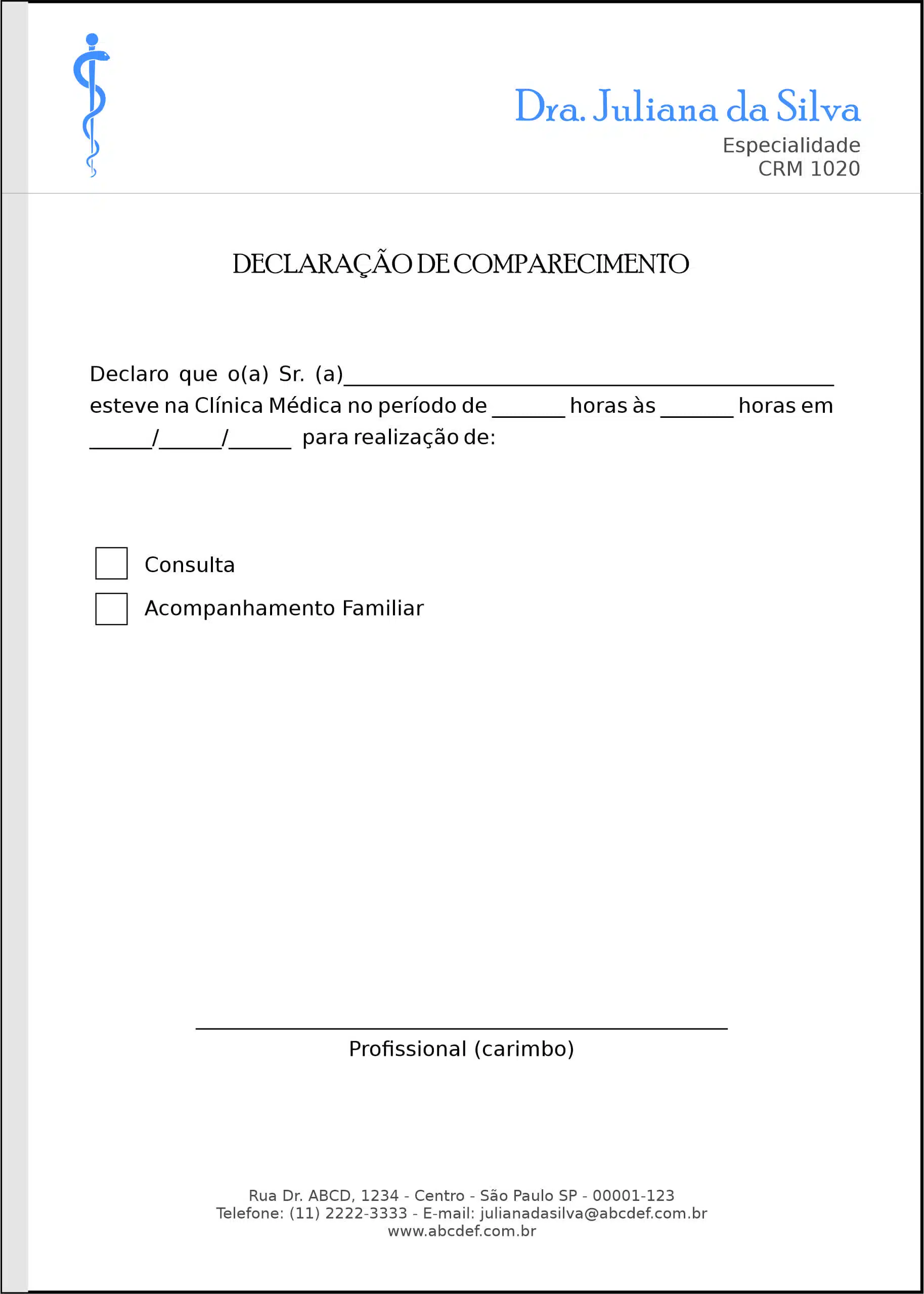 Declaração de Comparecimento Clínica Geral Saís