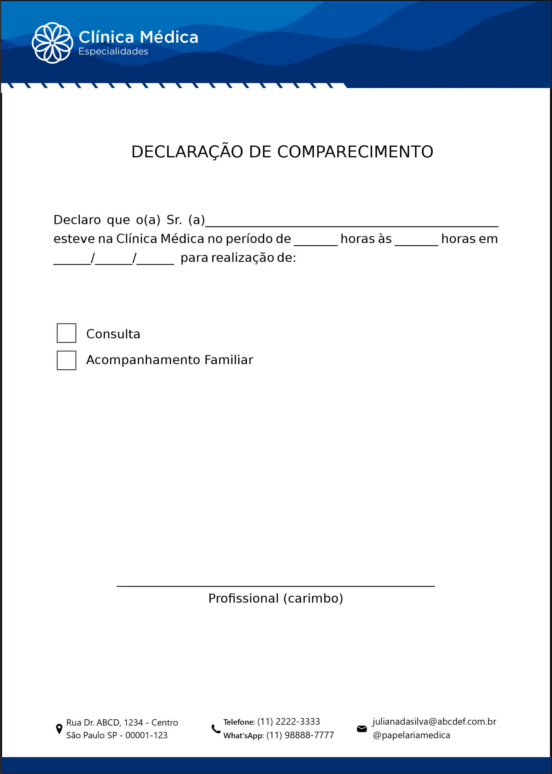 Declaração de Comparecimento Clínica Geral Ismaília
