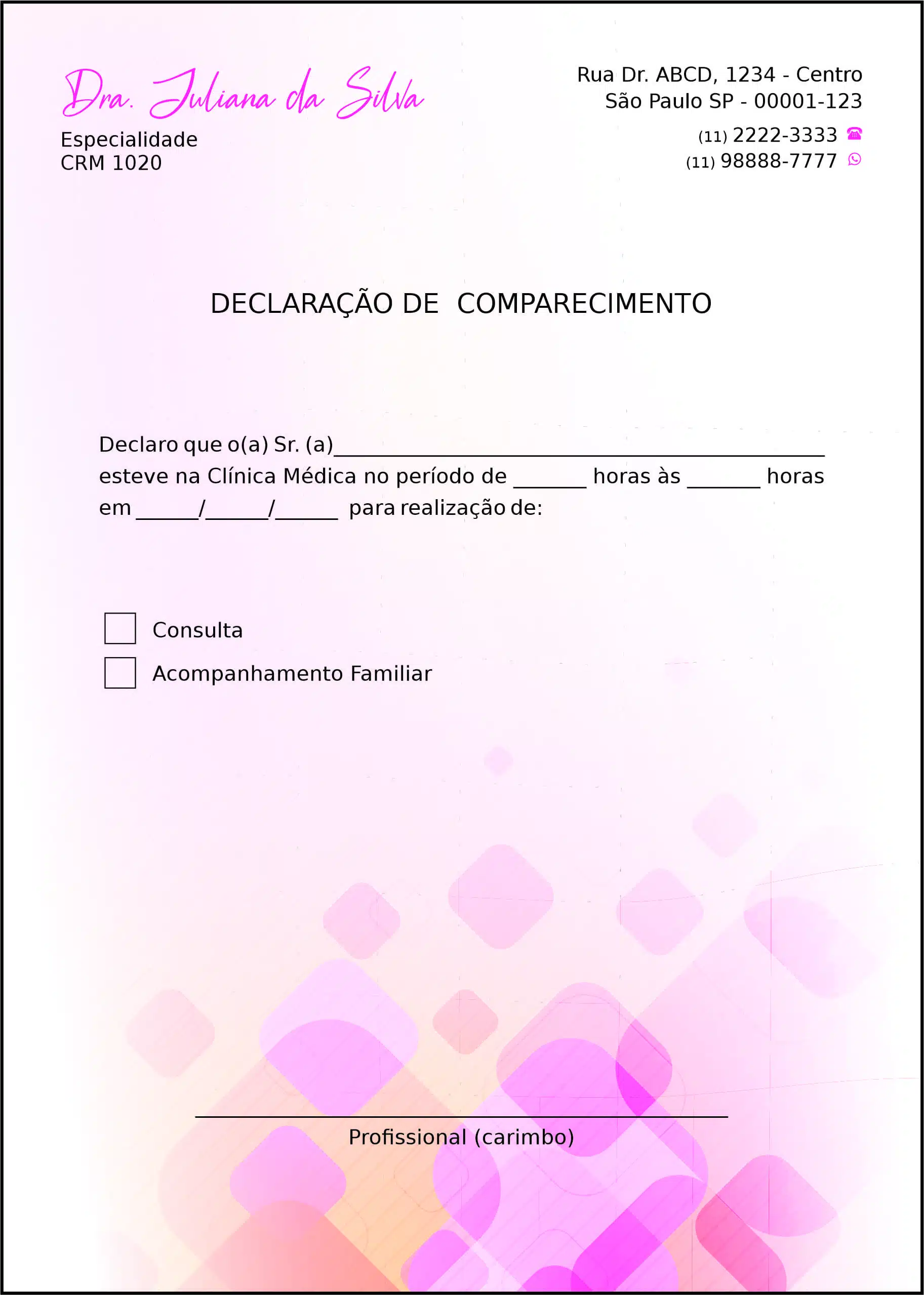 Declaração de Comparecimento Ginecologia Los Angeles