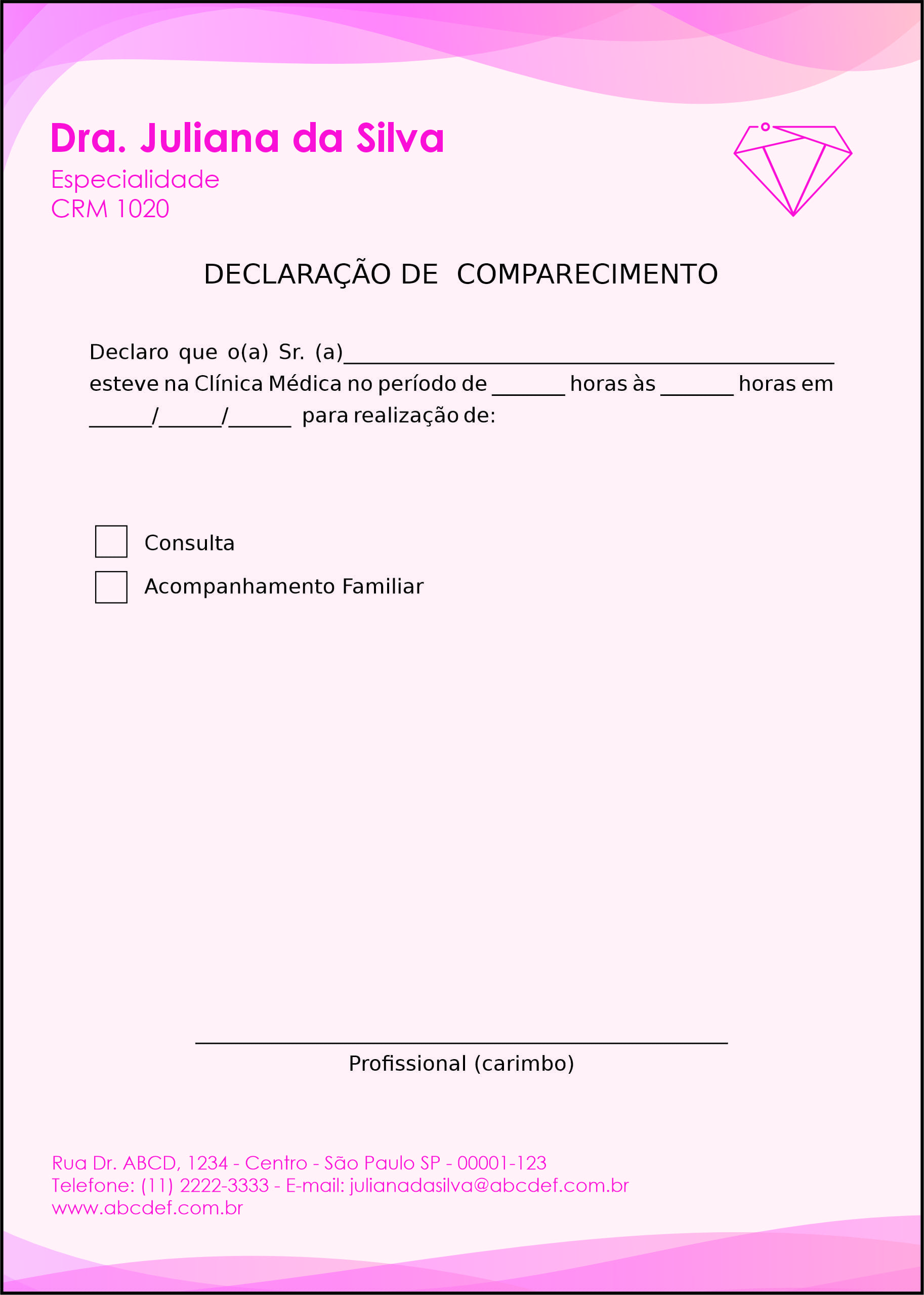 Declaração de Comparecimento Ginecologia Miami