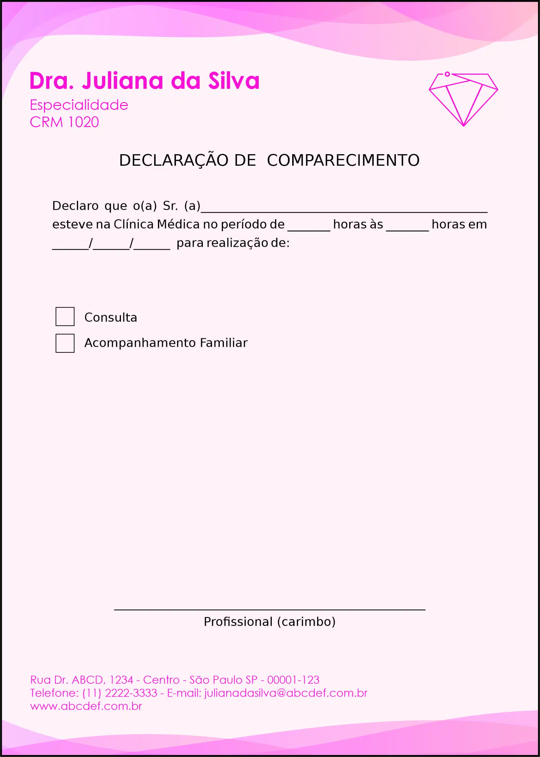 Declaração de Comparecimento Ginecologia Miami