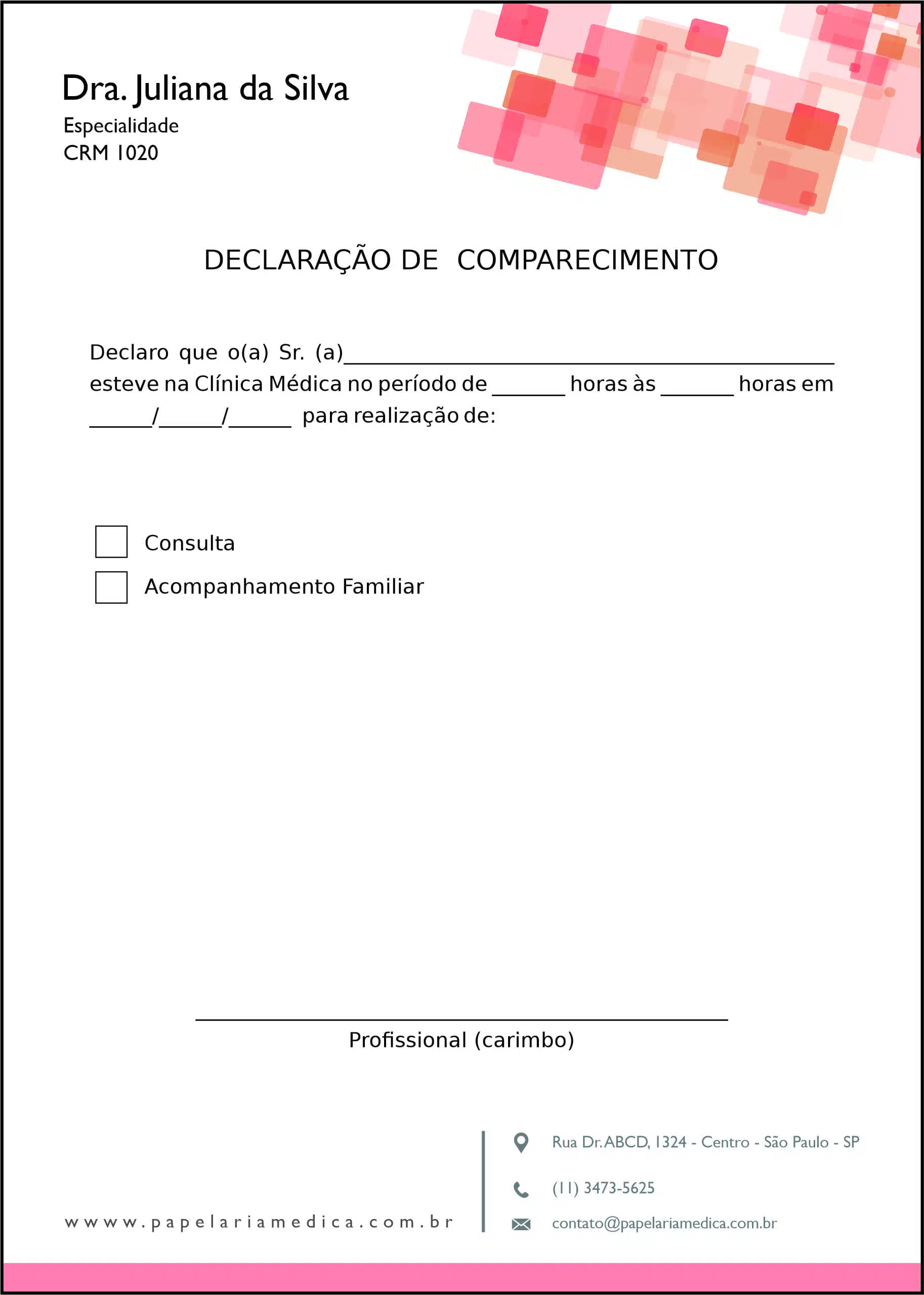 Declaração de Comparecimento Ginecologia Atlanta
