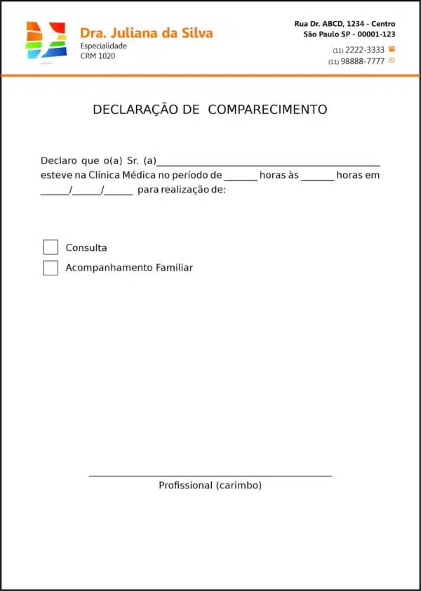 Declaração de Comparecimento Ortopedia Lárissa Declaração de Comparecimento Ortopedia Lárissa