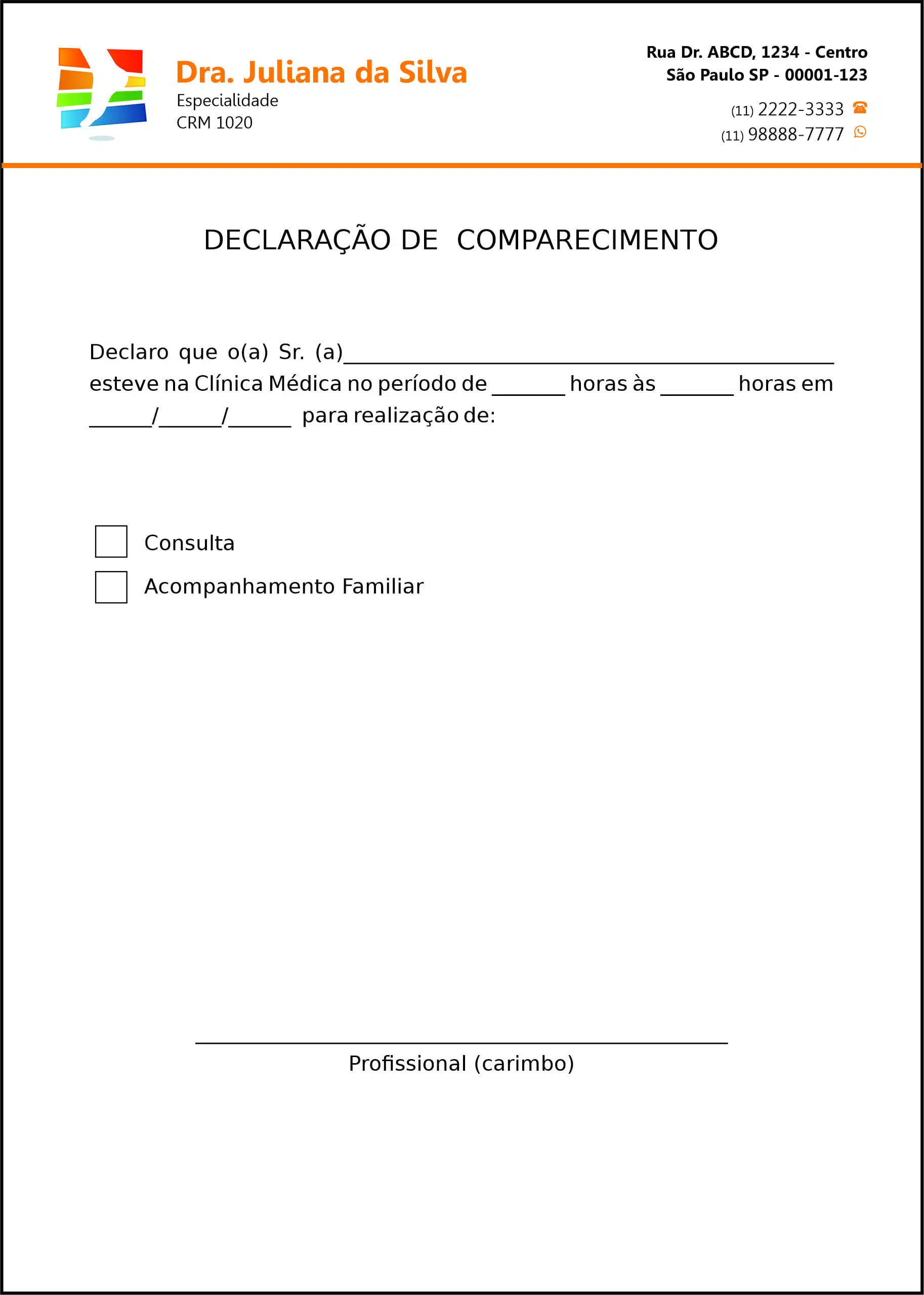Declaração de Comparecimento Ortopedia Lárissa