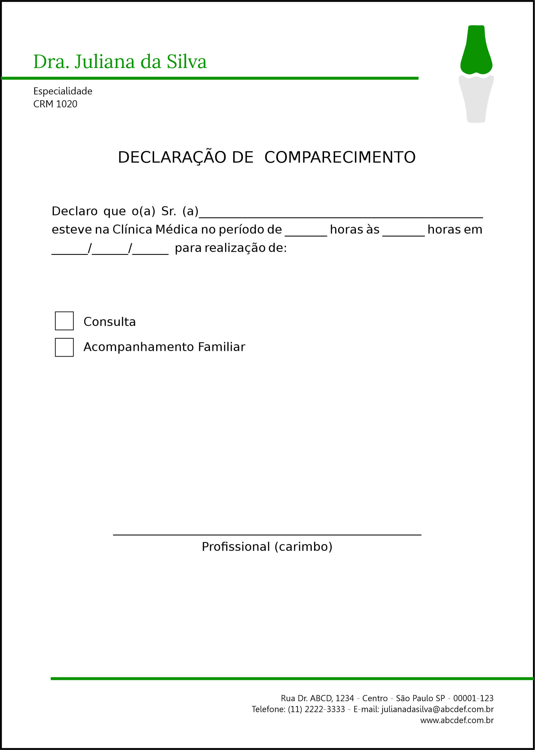 Declaração de Comparecimento Ortopedia Tessalônica