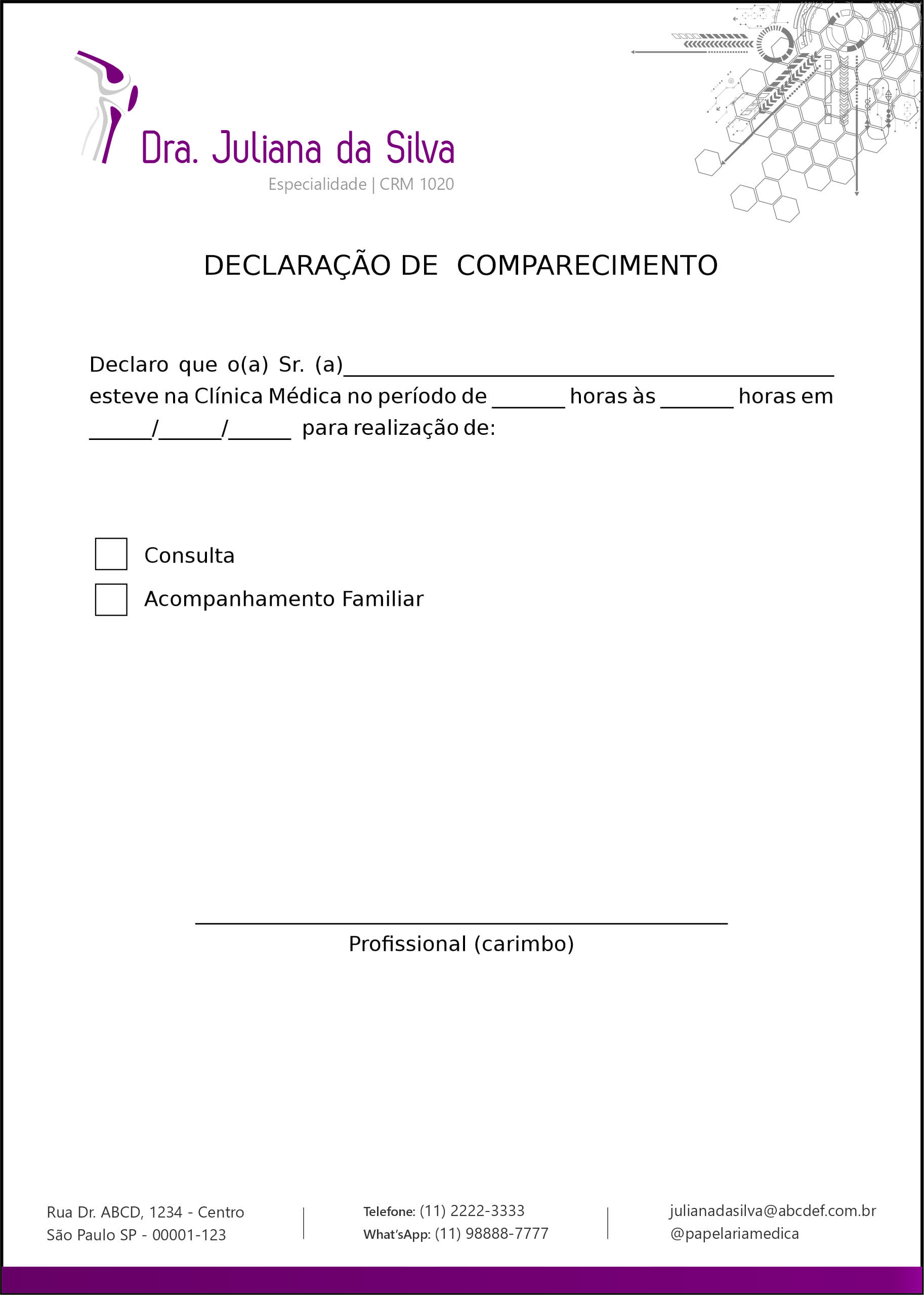 Declaração de Comparecimento Ortopedia Neápolis
