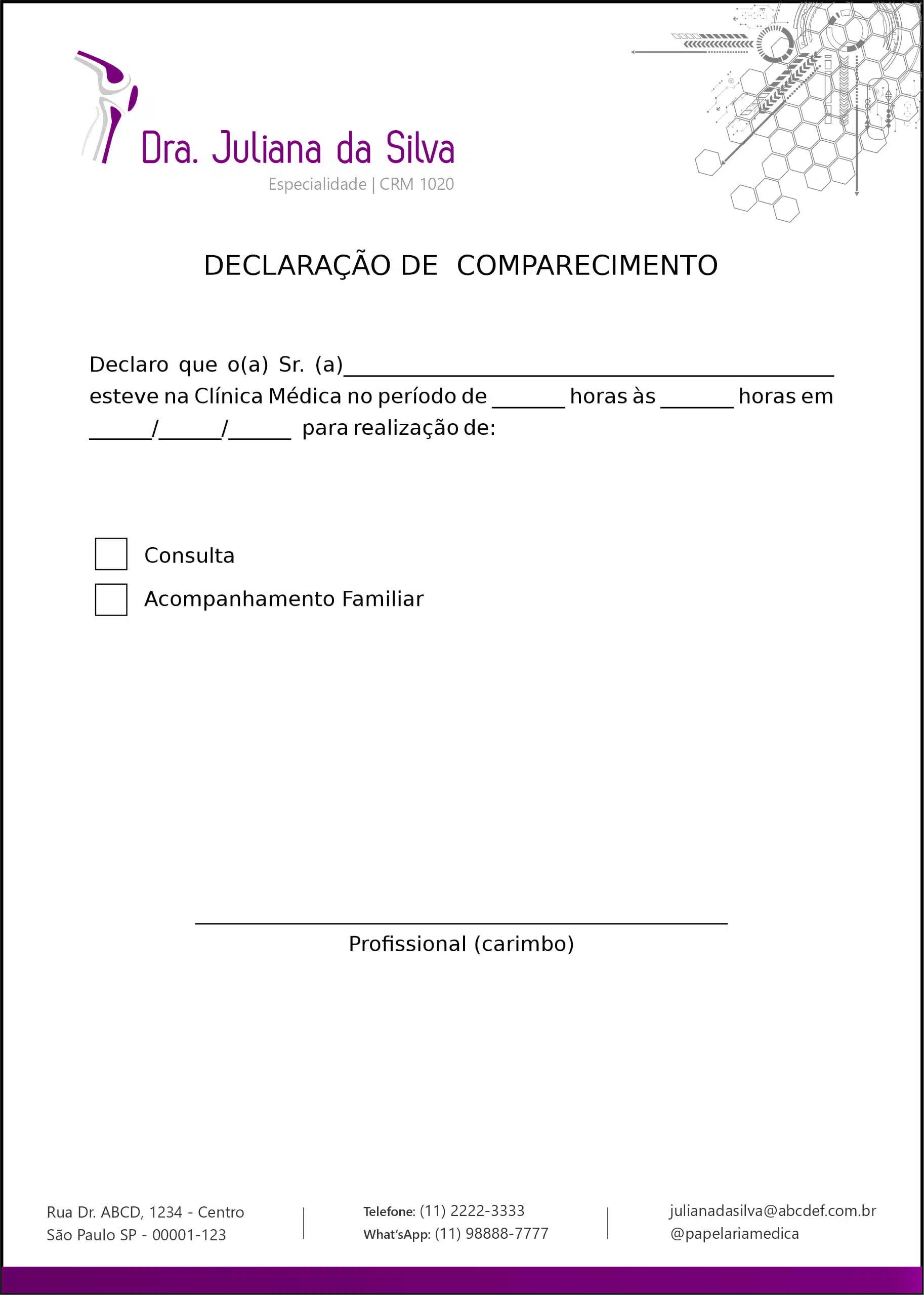 Declaração de Comparecimento Ortopedia Neápolis