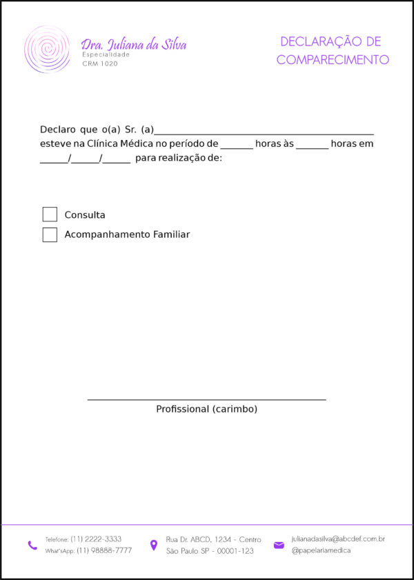 Declaração de Comparecimento Otorrinolaringologista Bilbao Declaração de Comparecimento Otorrinolaringologista Bilbao