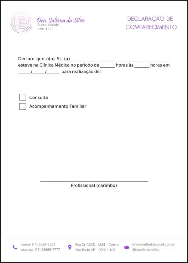 Declaração de Comparecimento Otorrinolaringologista Bilbao Declaração de Comparecimento Otorrinolaringologista Bilbao