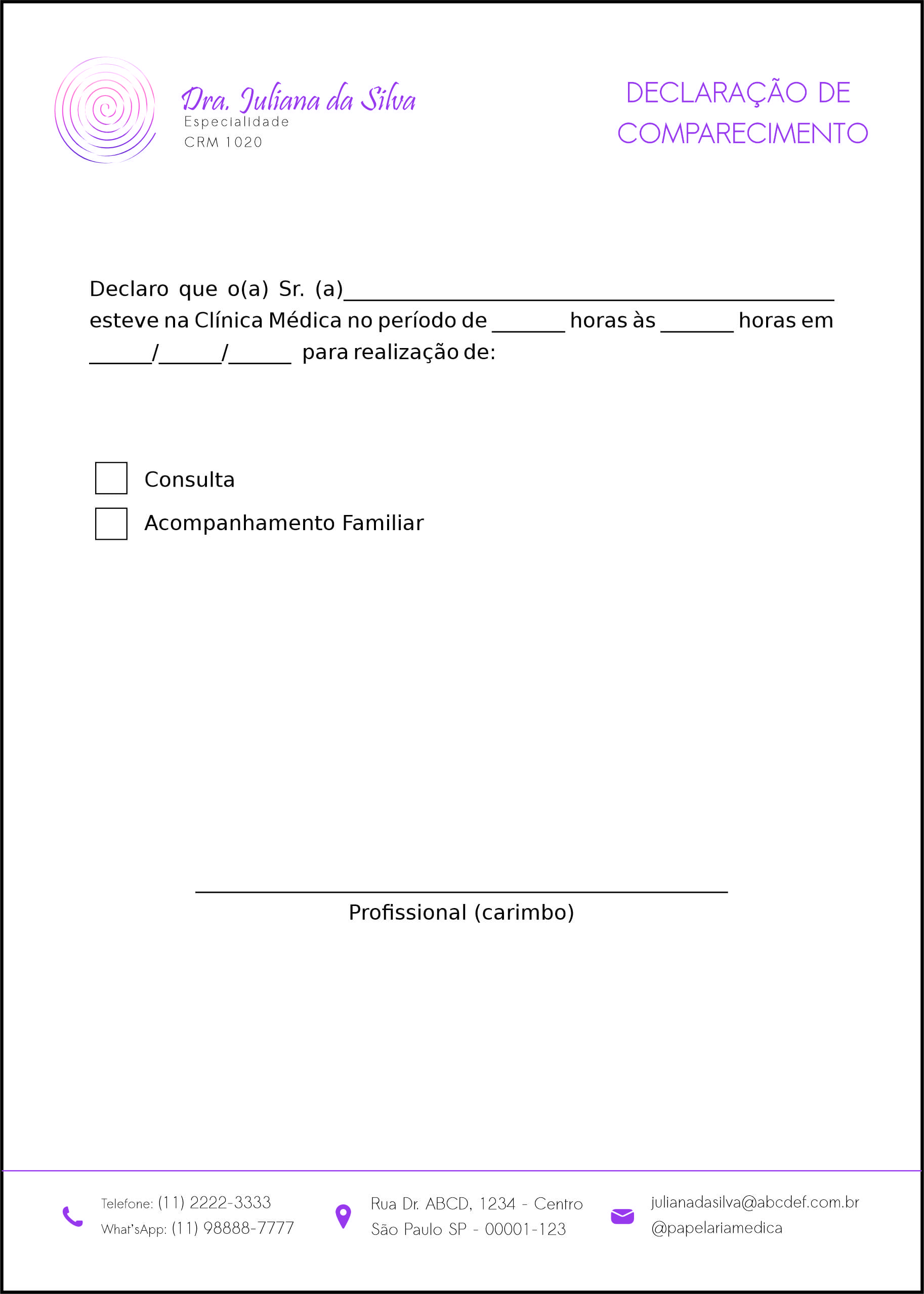 Declaração de Comparecimento Otorrinolaringologista Bilbao