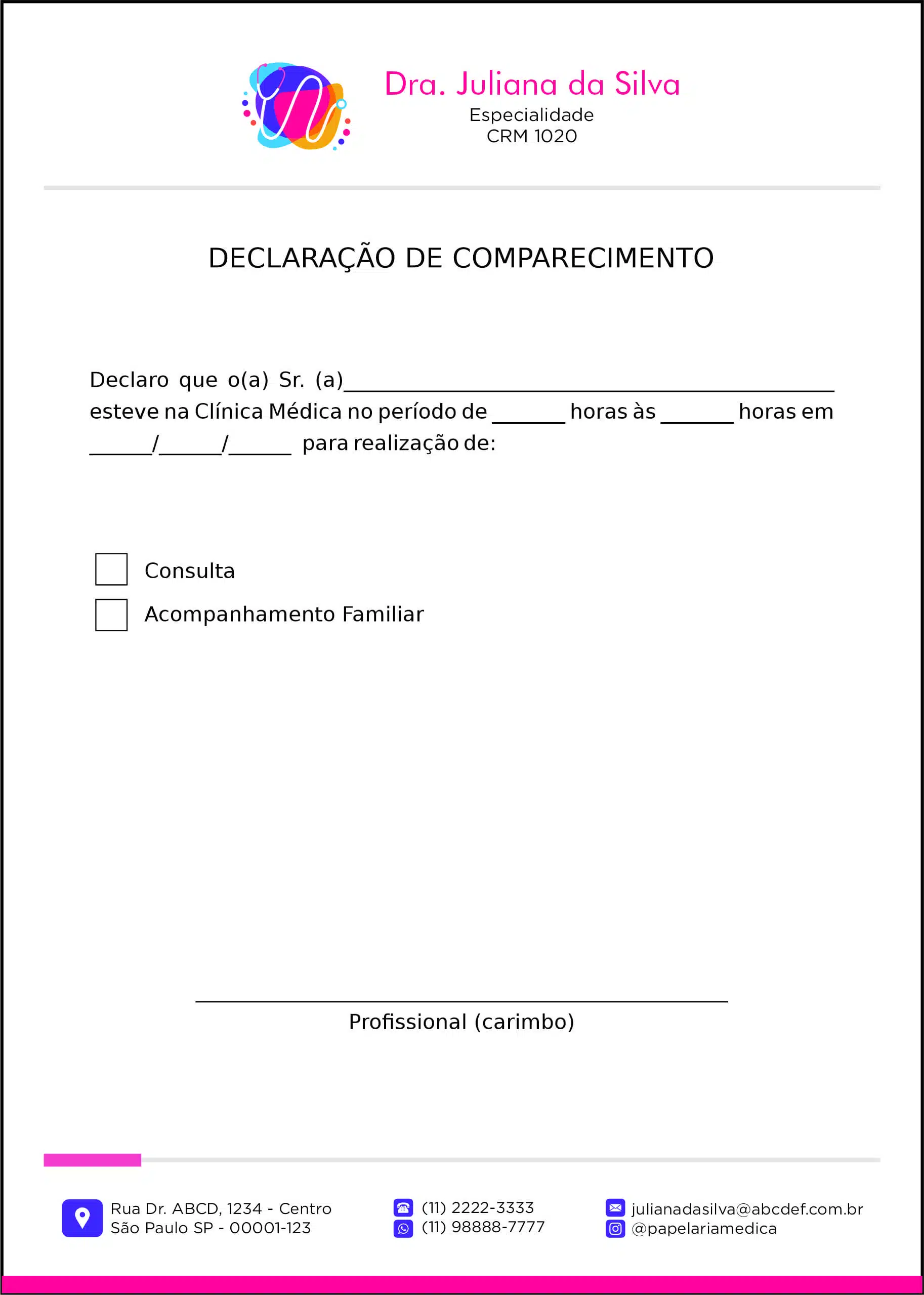 Declaração de Comparecimento Pediatria Lublin