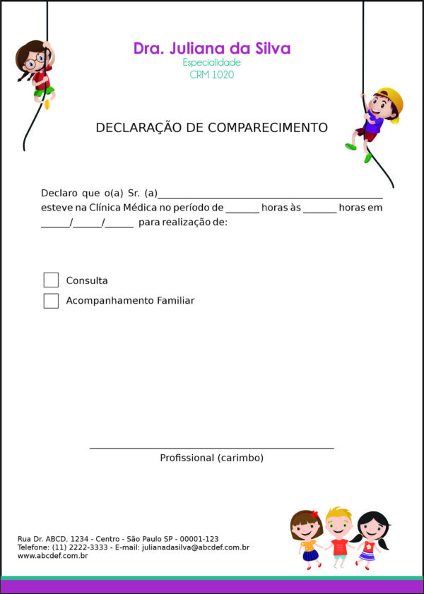 Declaração de Comparecimento Pediatria Varsóvia Declaração de Comparecimento Pediatria Varsóvia