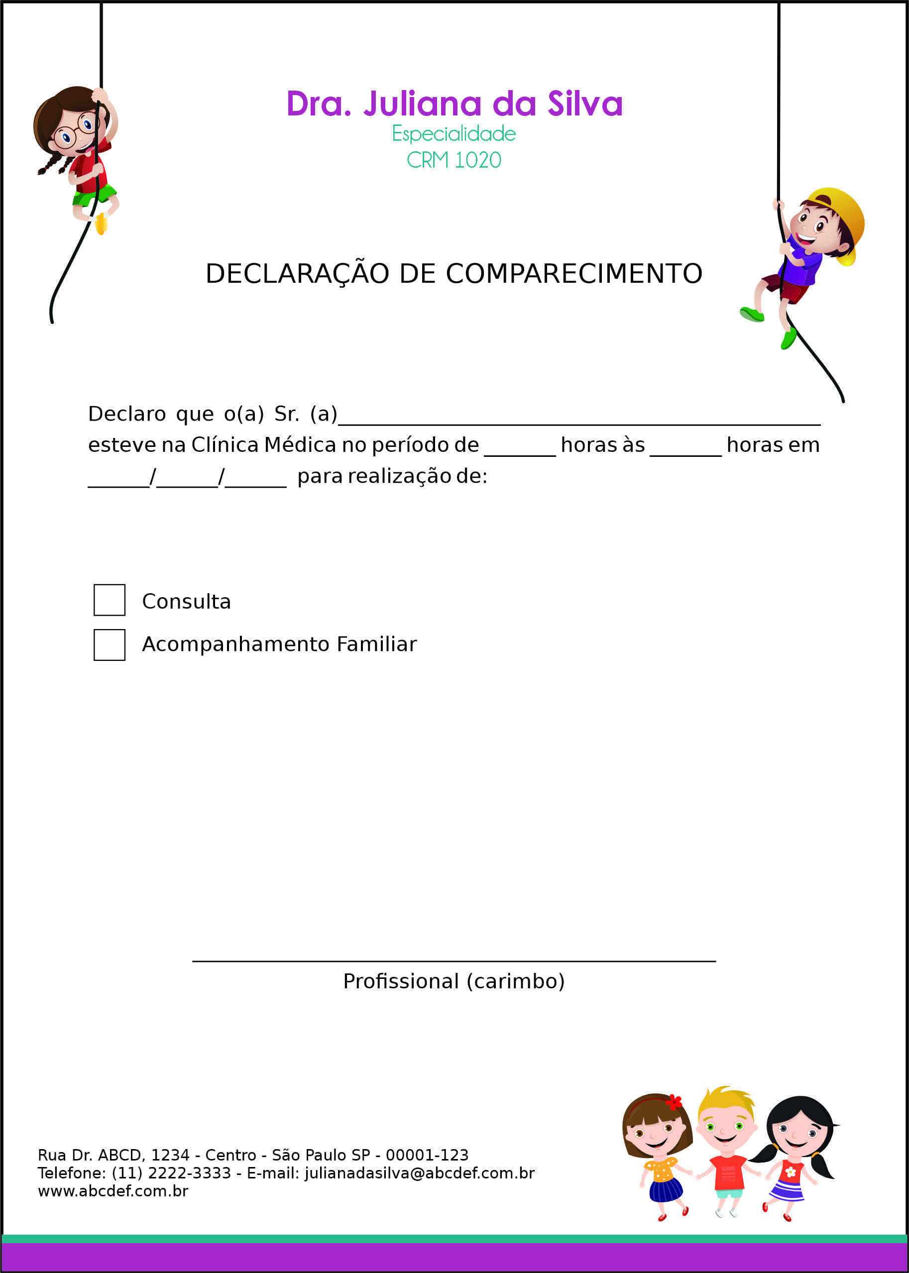 Declaração de Comparecimento Pediatria Varsóvia