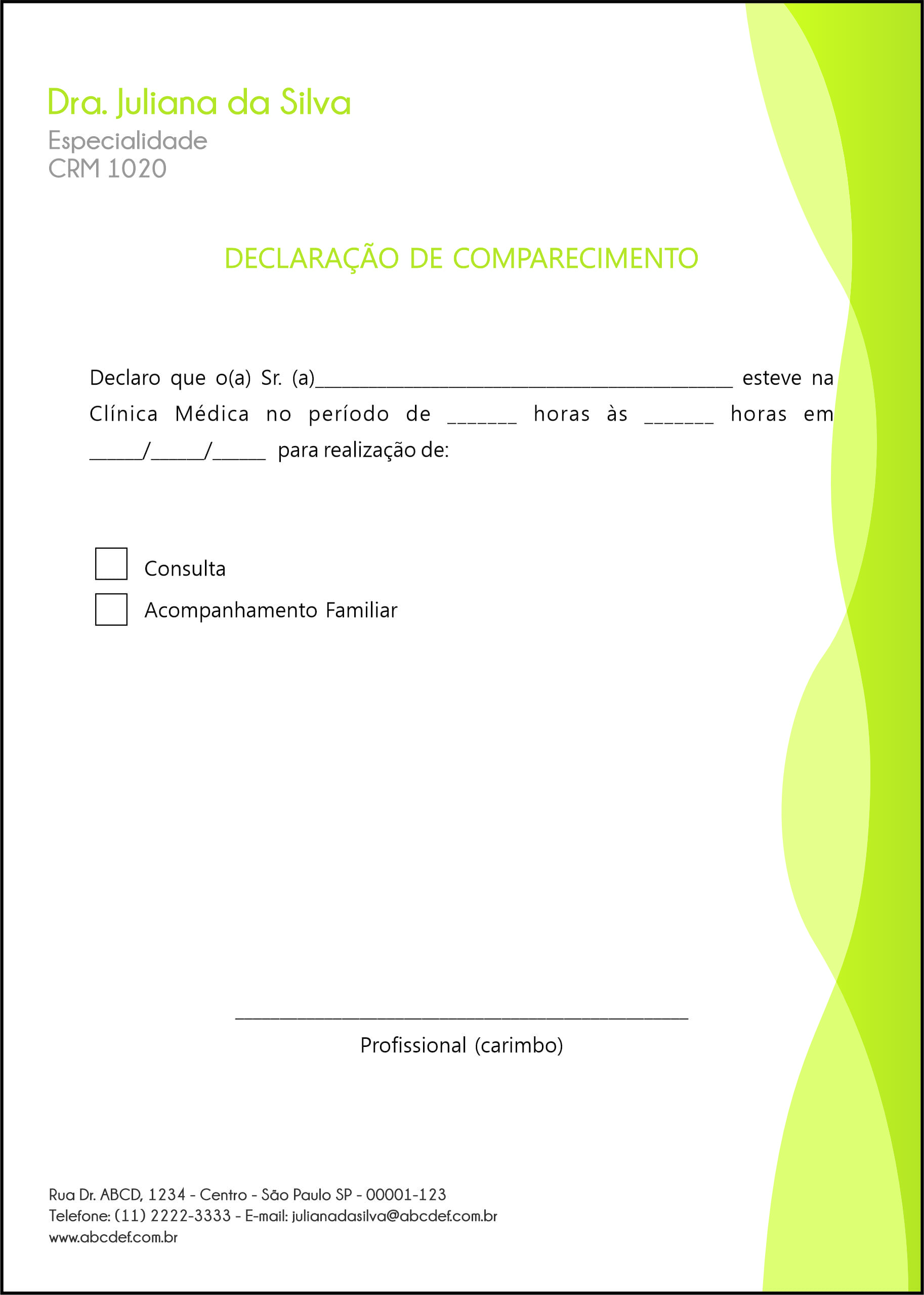 Declaração de Comparecimento Performance Eger