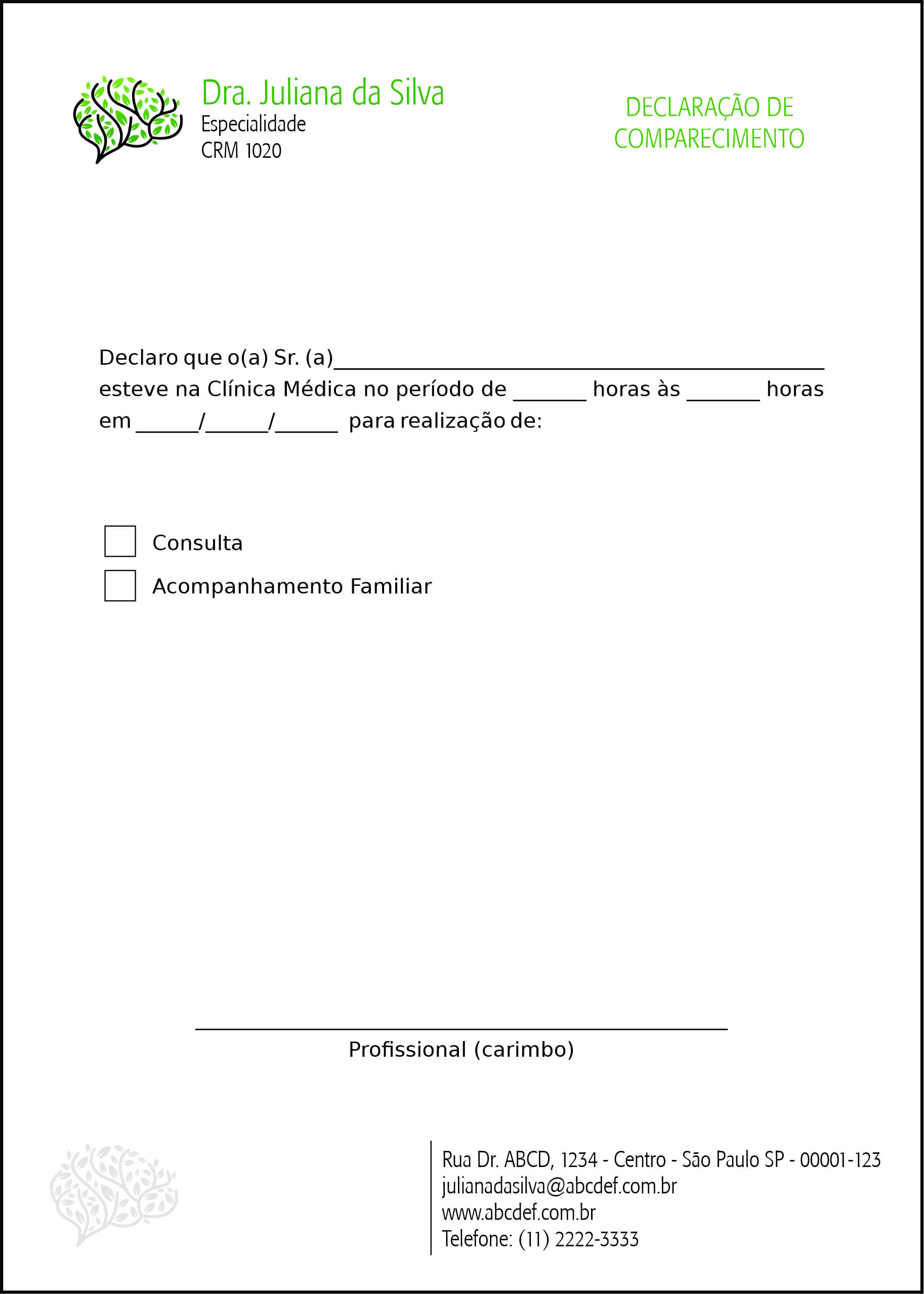 Declaração de Comparecimento Psiquiatra e Neurologista Turim