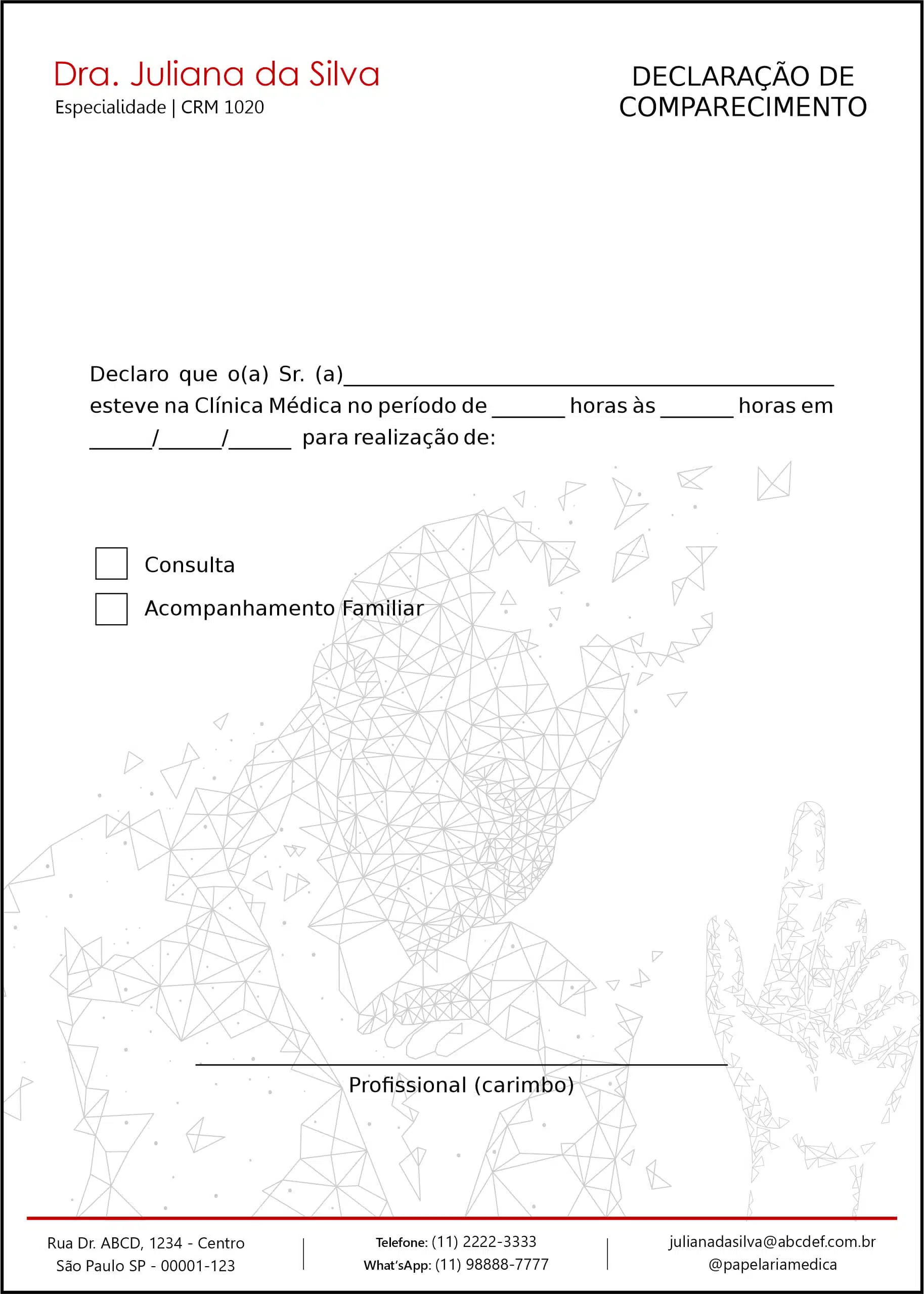 Declaração de Comparecimento Psiquiatra e Neurologista Naples