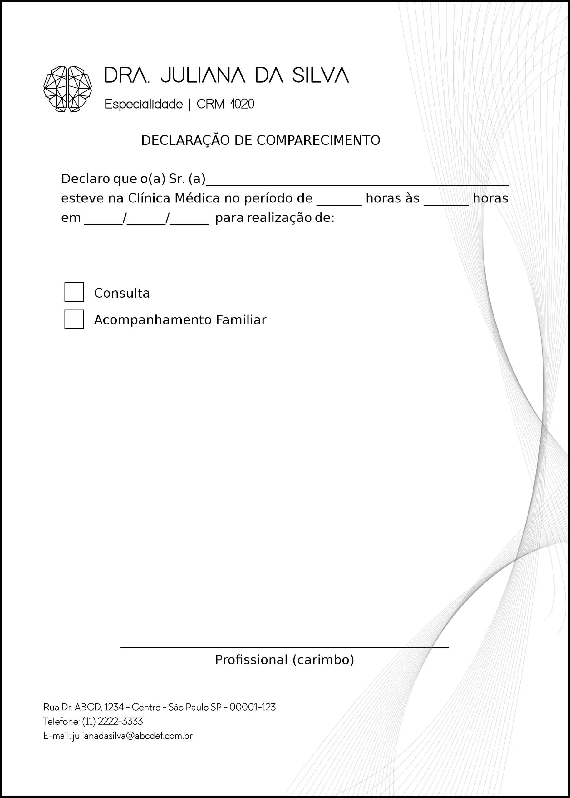 Declaração de Comparecimento Psiquiatra e Neurologista Milan