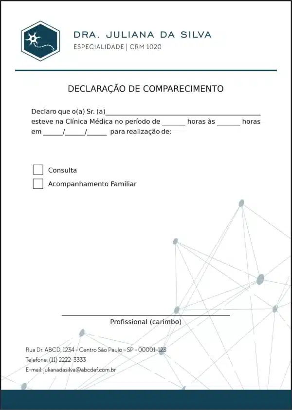 Declaração de Comparecimento Psiquiatra e Neurologista Palermo Declaração de Comparecimento Psiquiatra e Neurologista Palermo