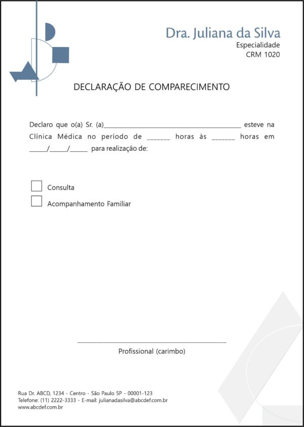 Declaração de Comparecimento Psiquiatra e Neurologista Siena Declaração de Comparecimento Psiquiatra e Neurologista Siena