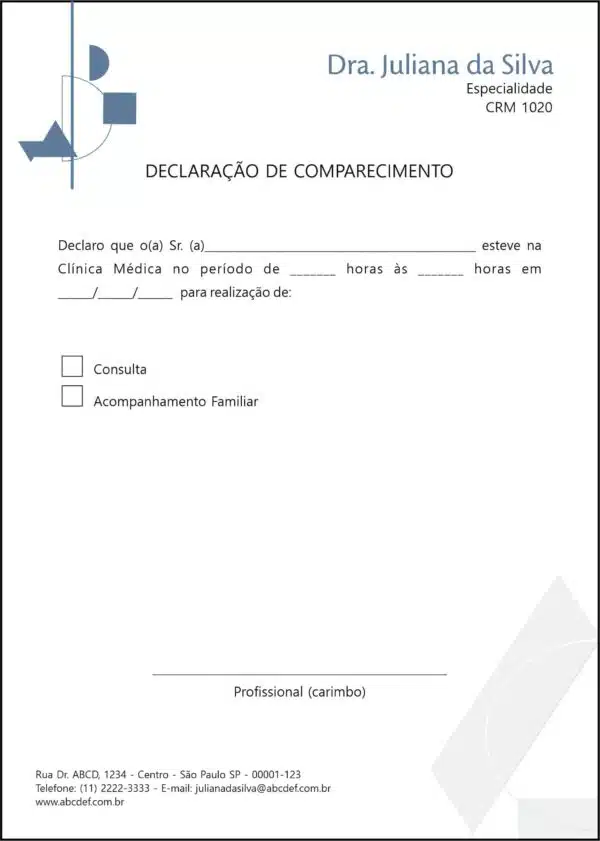 Declaração de Comparecimento Psiquiatra e Neurologista Siena Declaração de Comparecimento Psiquiatra e Neurologista Siena