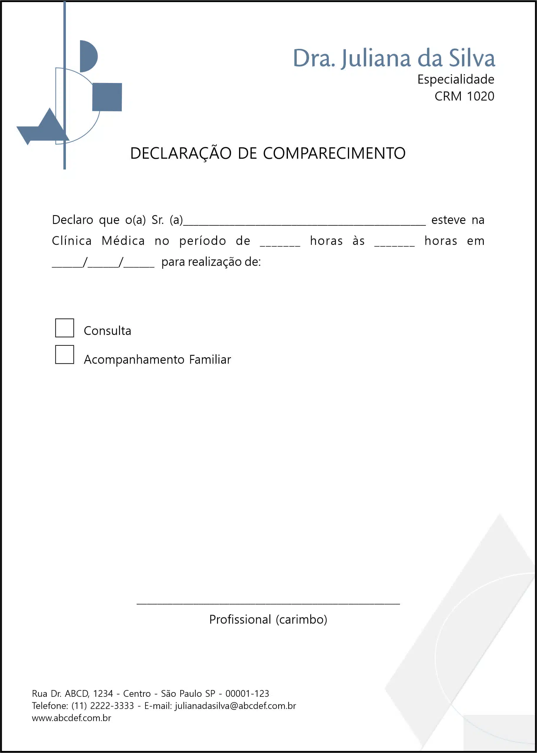 Declaração de Comparecimento Psiquiatra e Neurologista Siena