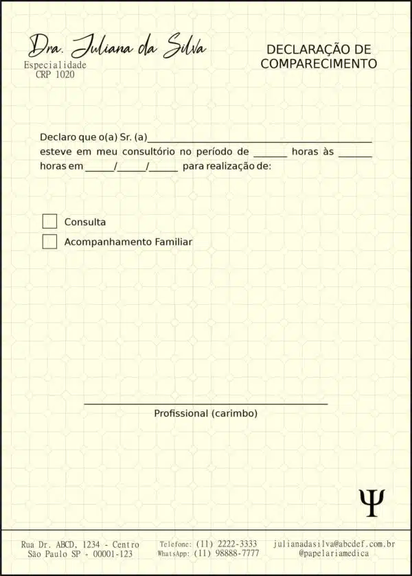 Declaração de Comparecimento Psicológico Munique Declaração de Comparecimento Psicológico Munique