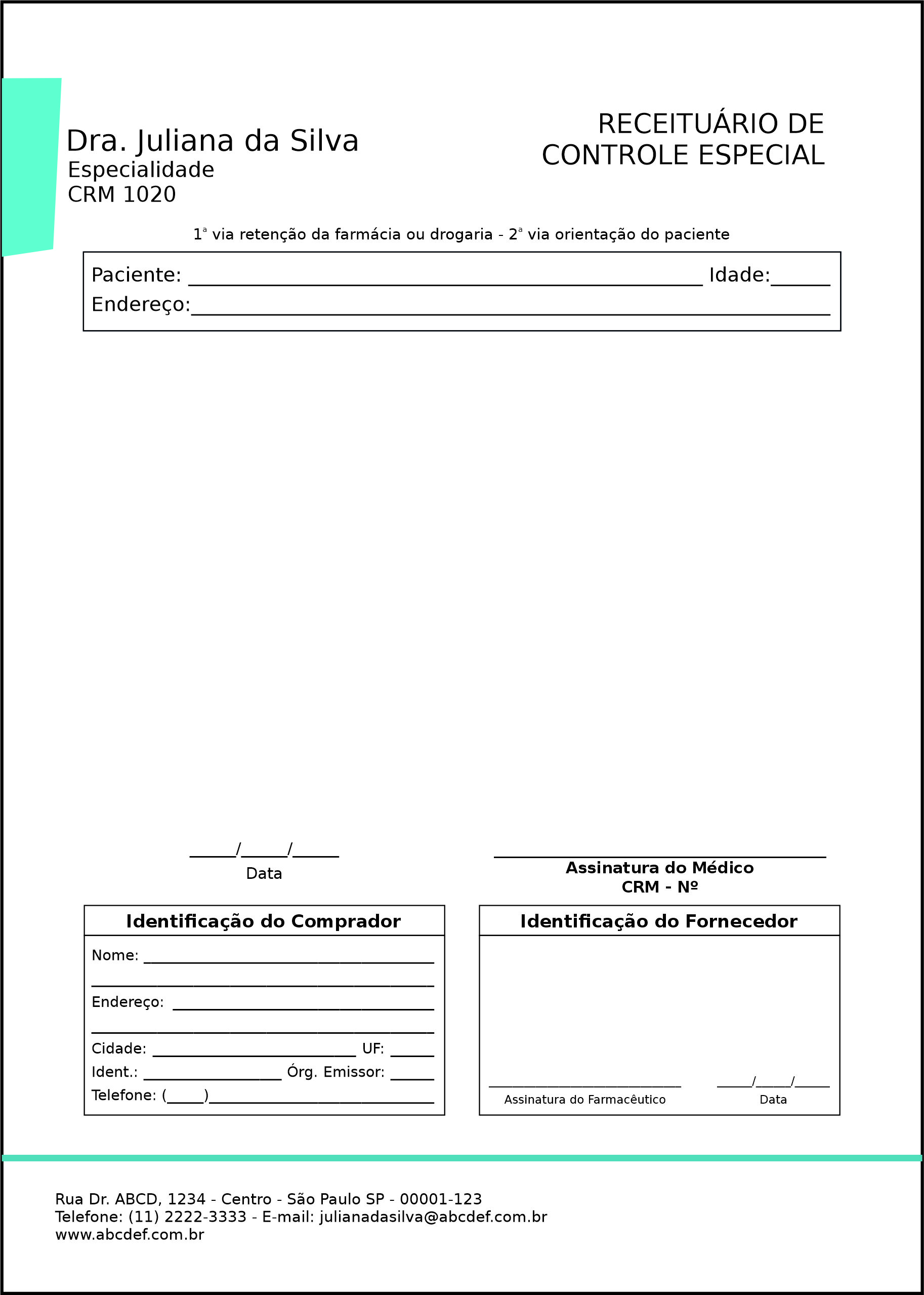 Receituário de Controle Especial Clínica Geral Esna