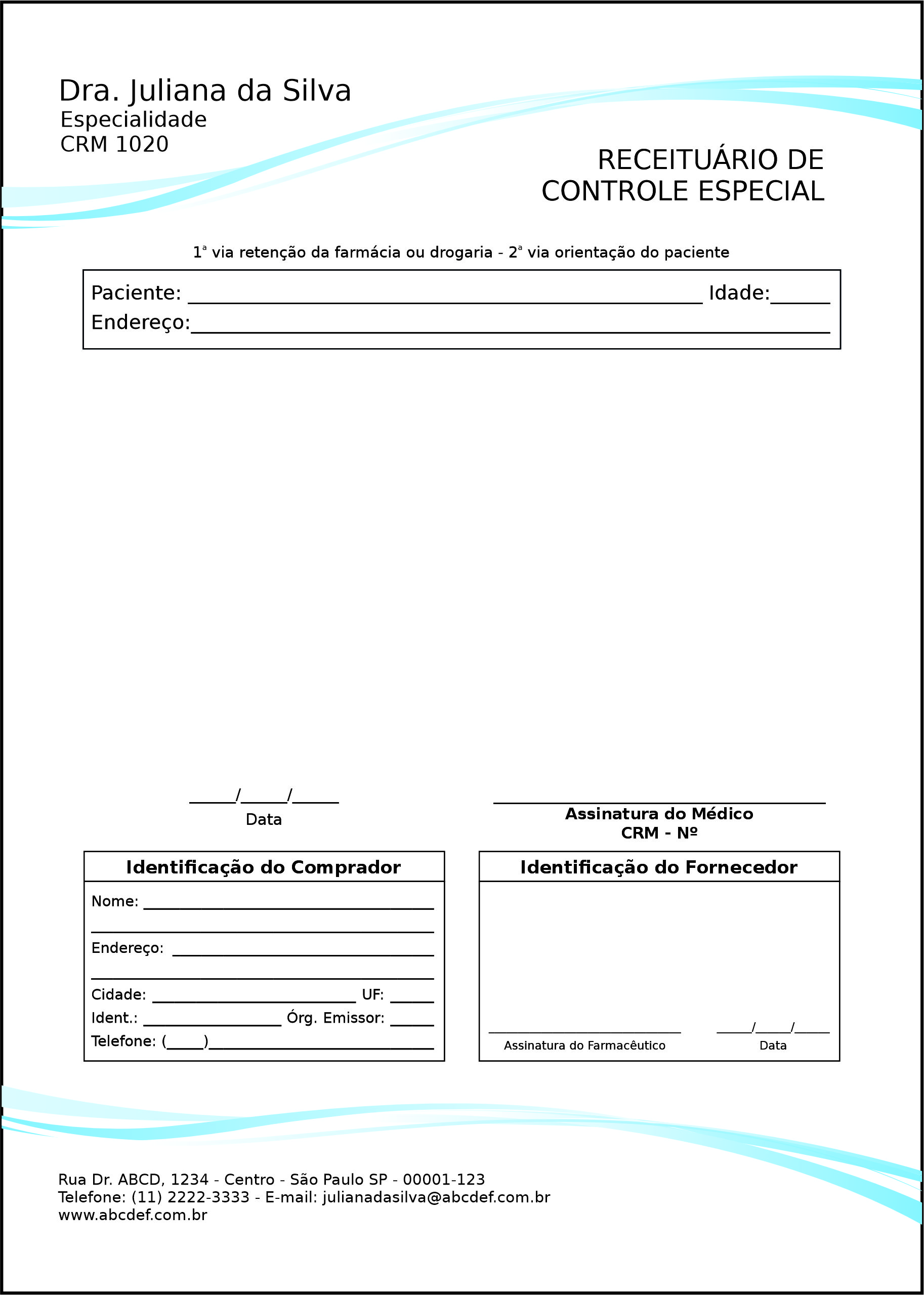 Receituário de Controle Especial Clínica Geral Berenice