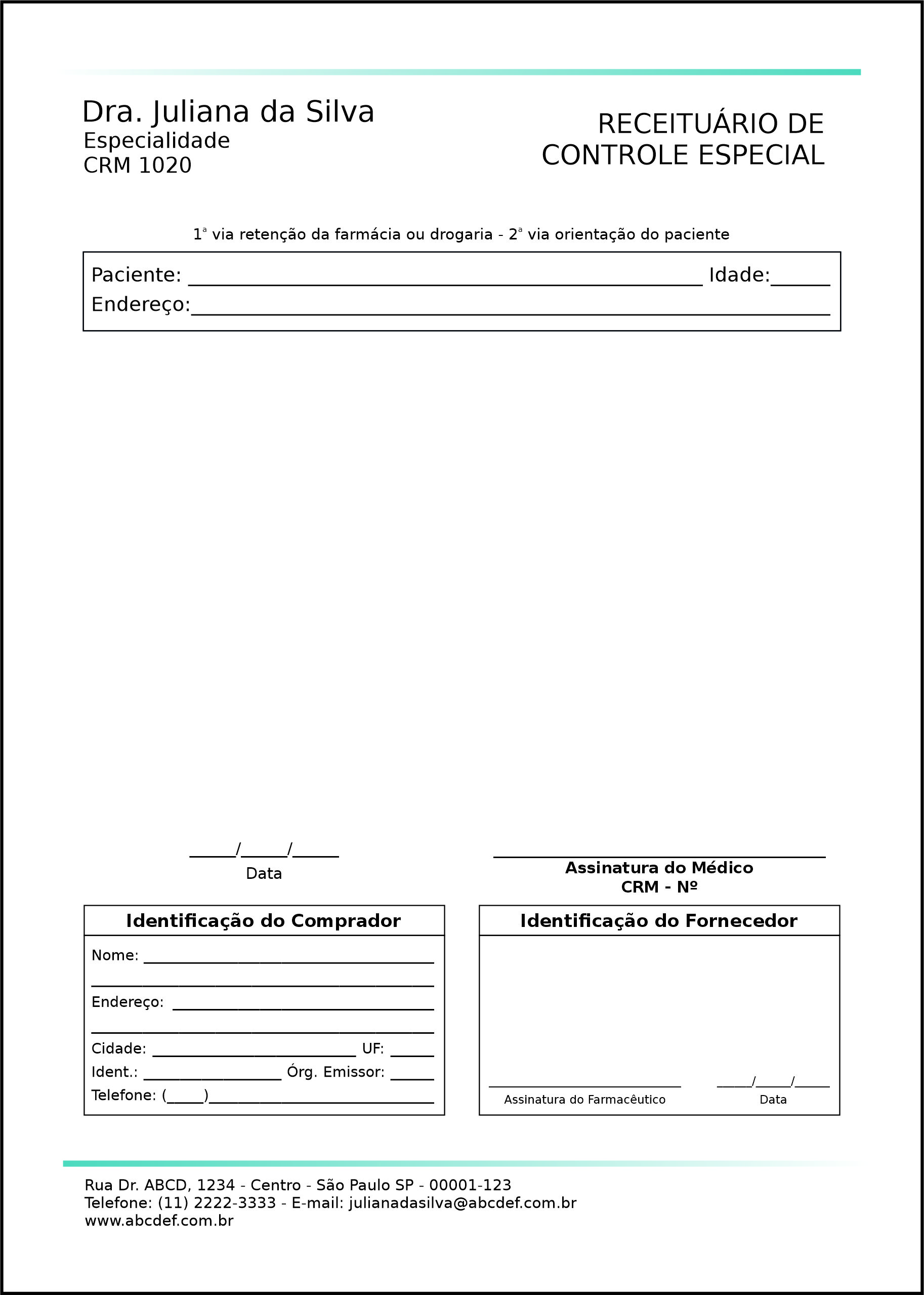 Receituário de Controle Especial Clínica Geral Sohag