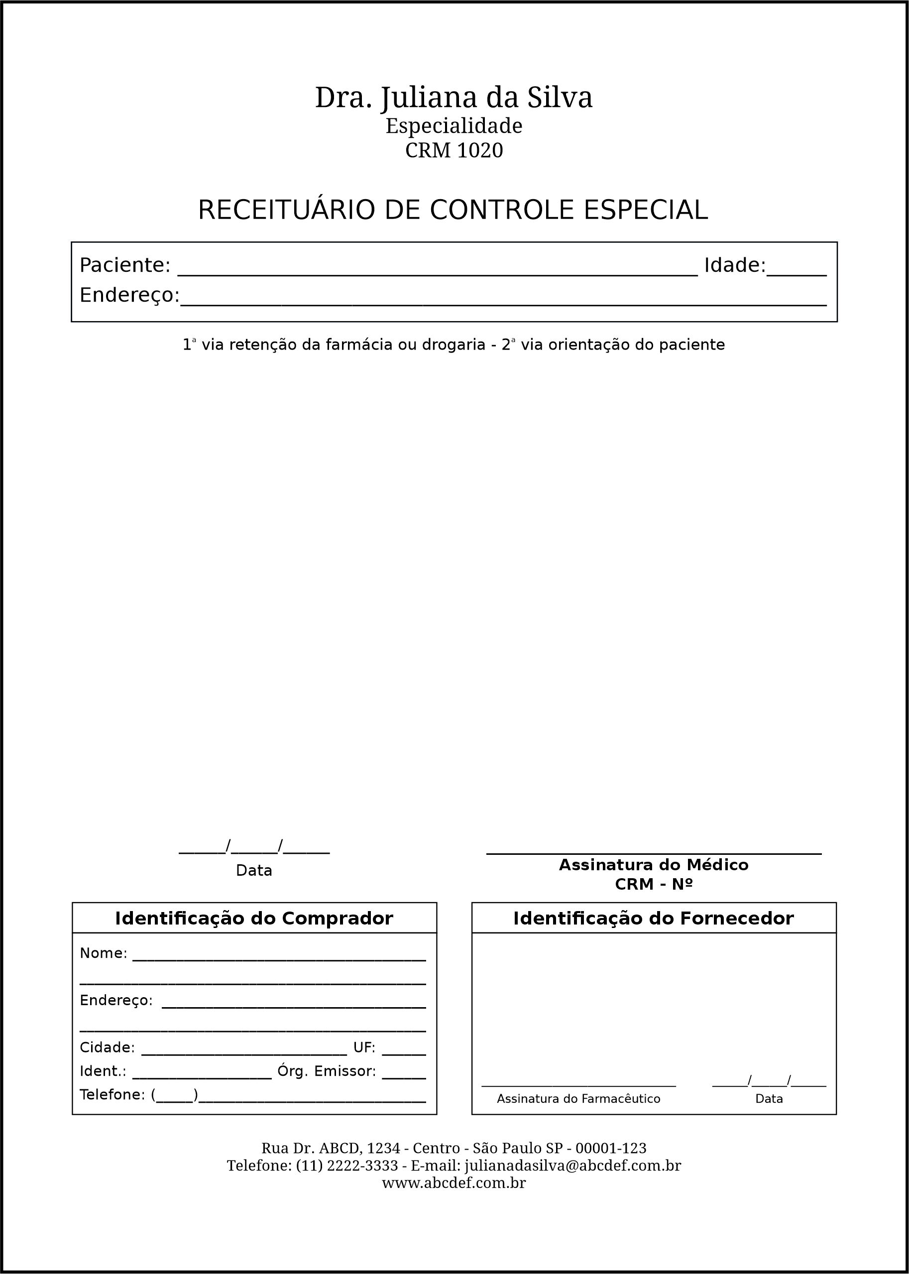 Receituário de Controle Especial Clínica Geral Qina