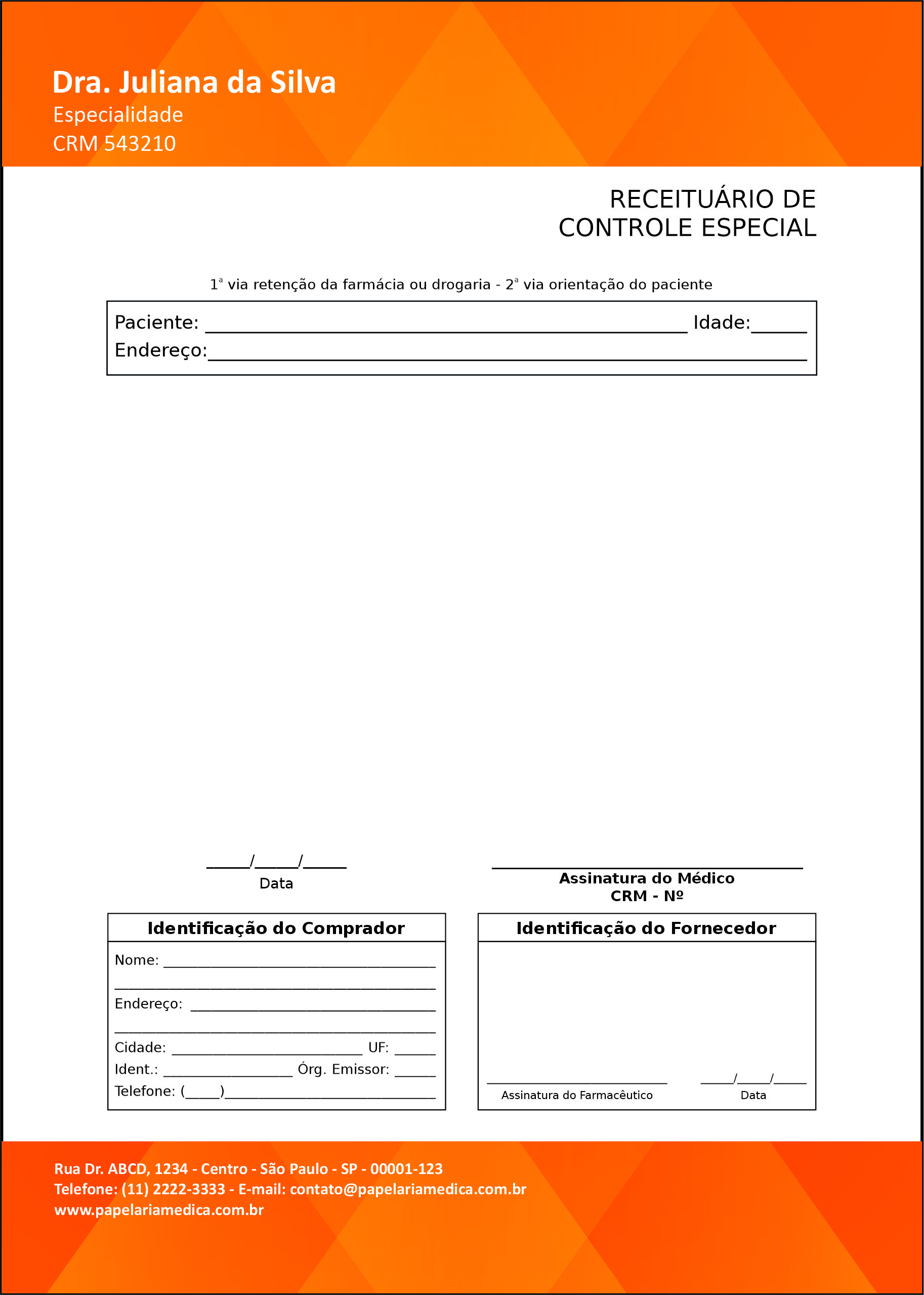 Receituário de Controle Especial Clínica Geral Damanhur