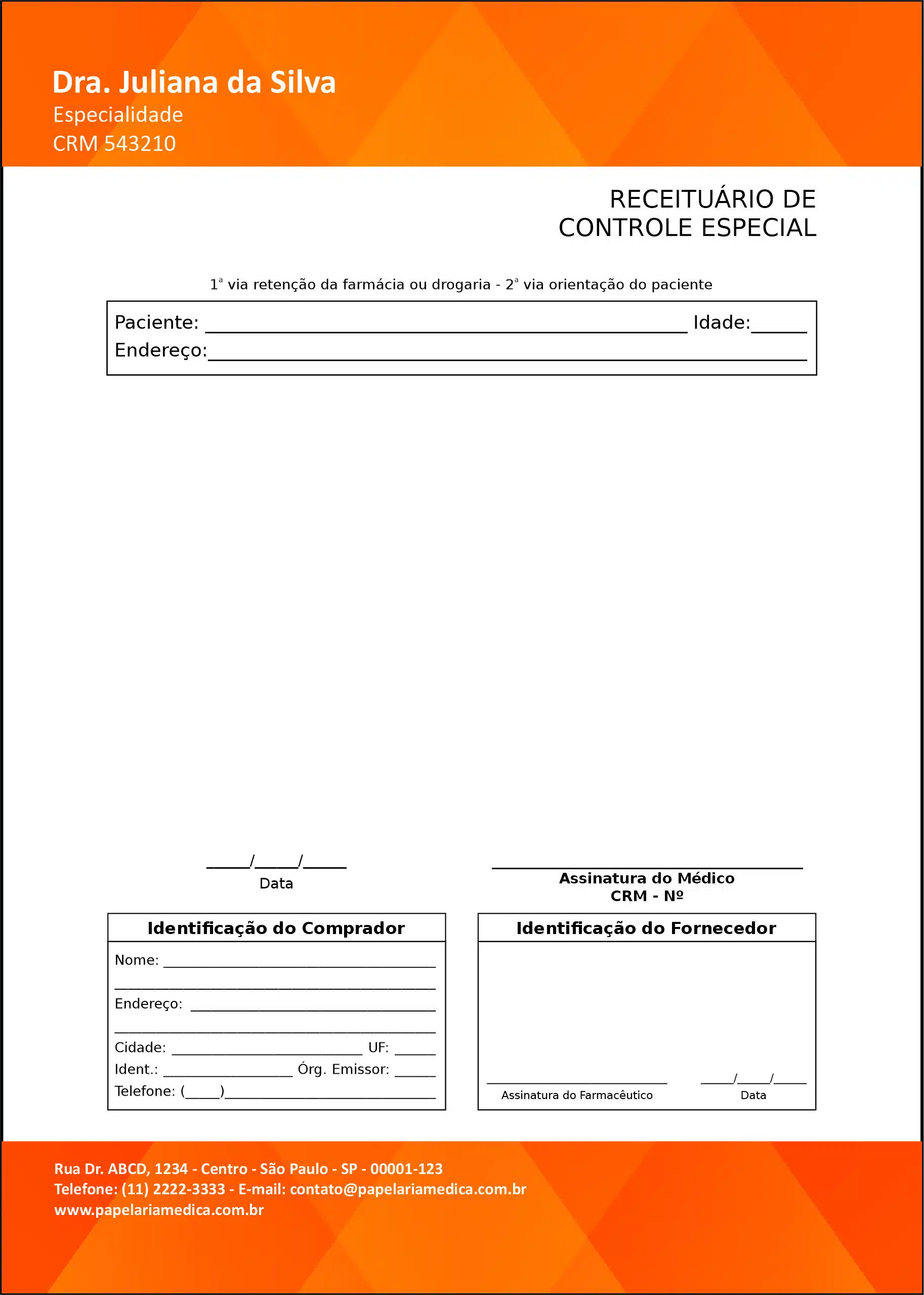 Receituário de Controle Especial Clínica Geral Damanhur