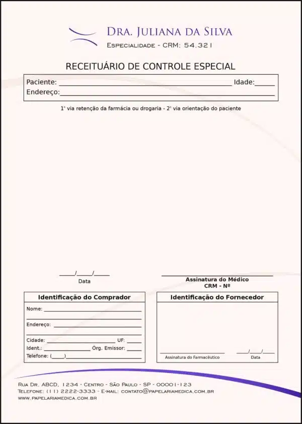 Receituário de Controle Especial Clínica Geral Rosetta Receituário de Controle Especial Clínica Geral Rosetta