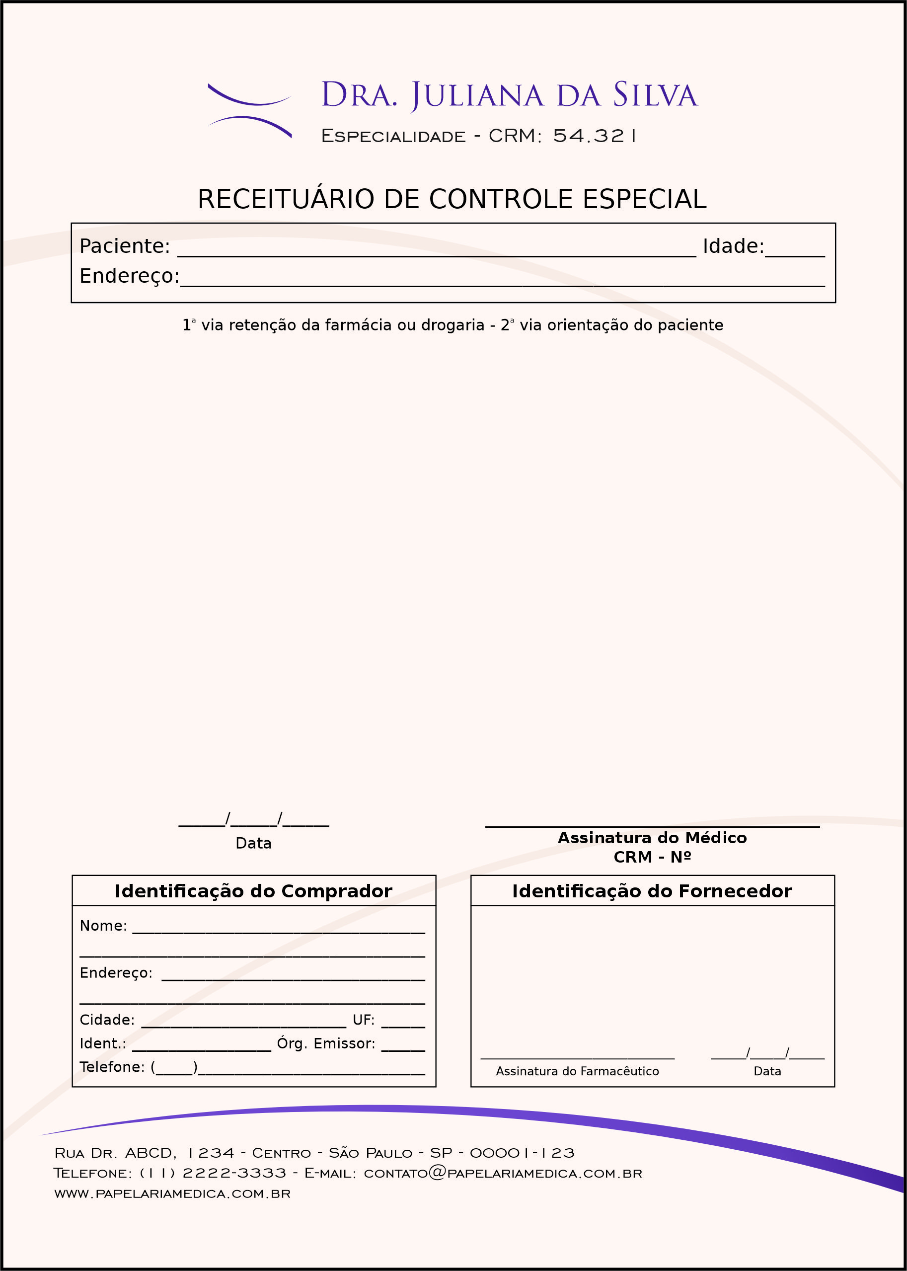 Receituário de Controle Especial Clínica Geral Rosetta