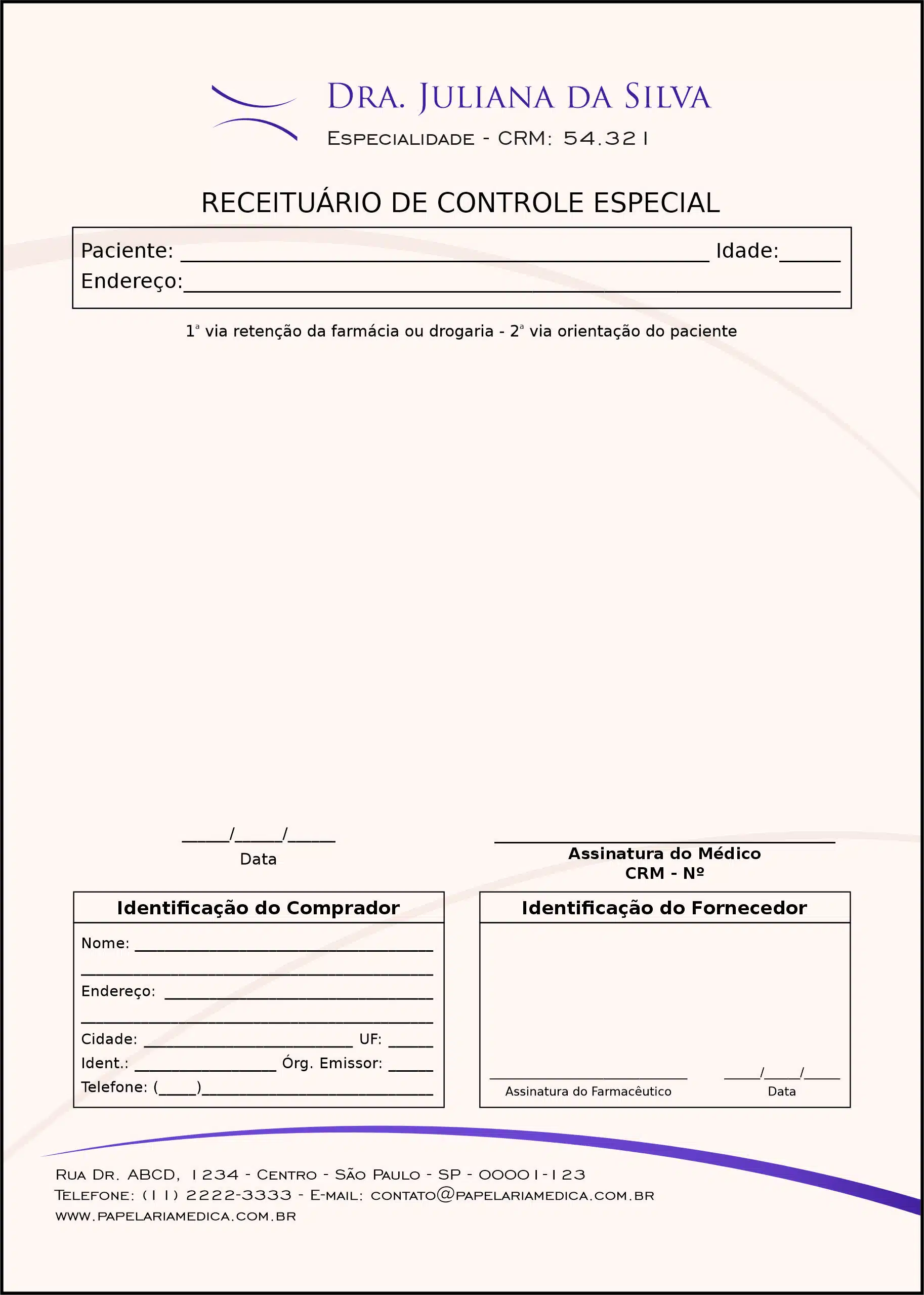 Receituário de Controle Especial Clínica Geral Rosetta