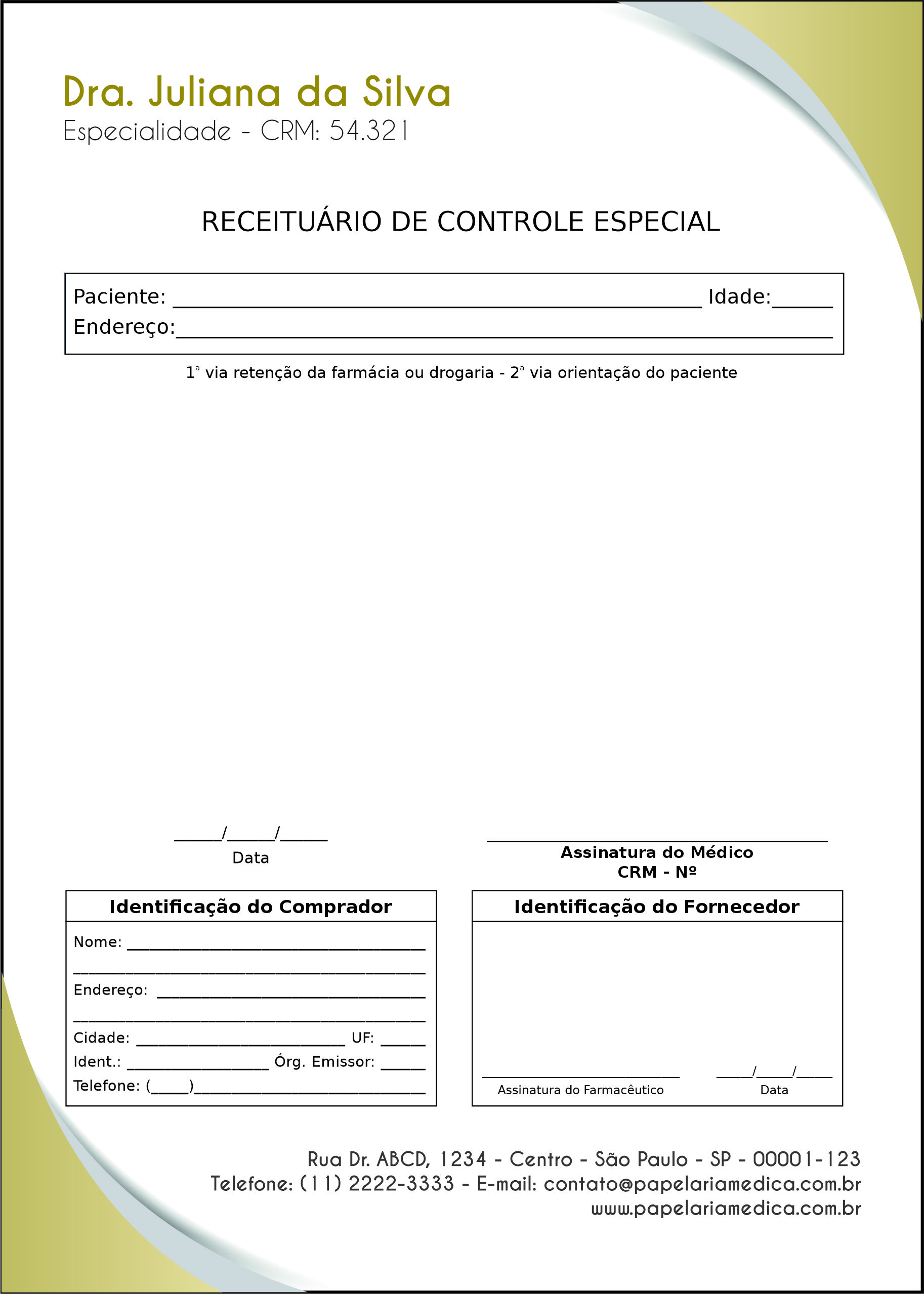 Receituário de Controle Especial Clínica Geral Porto Said