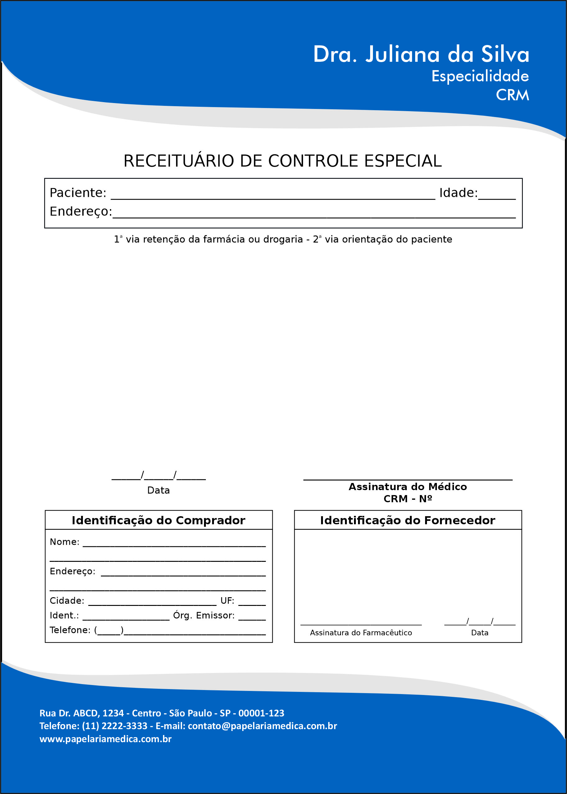 Receituário de Controle Especial Clínica Geral Maghagha