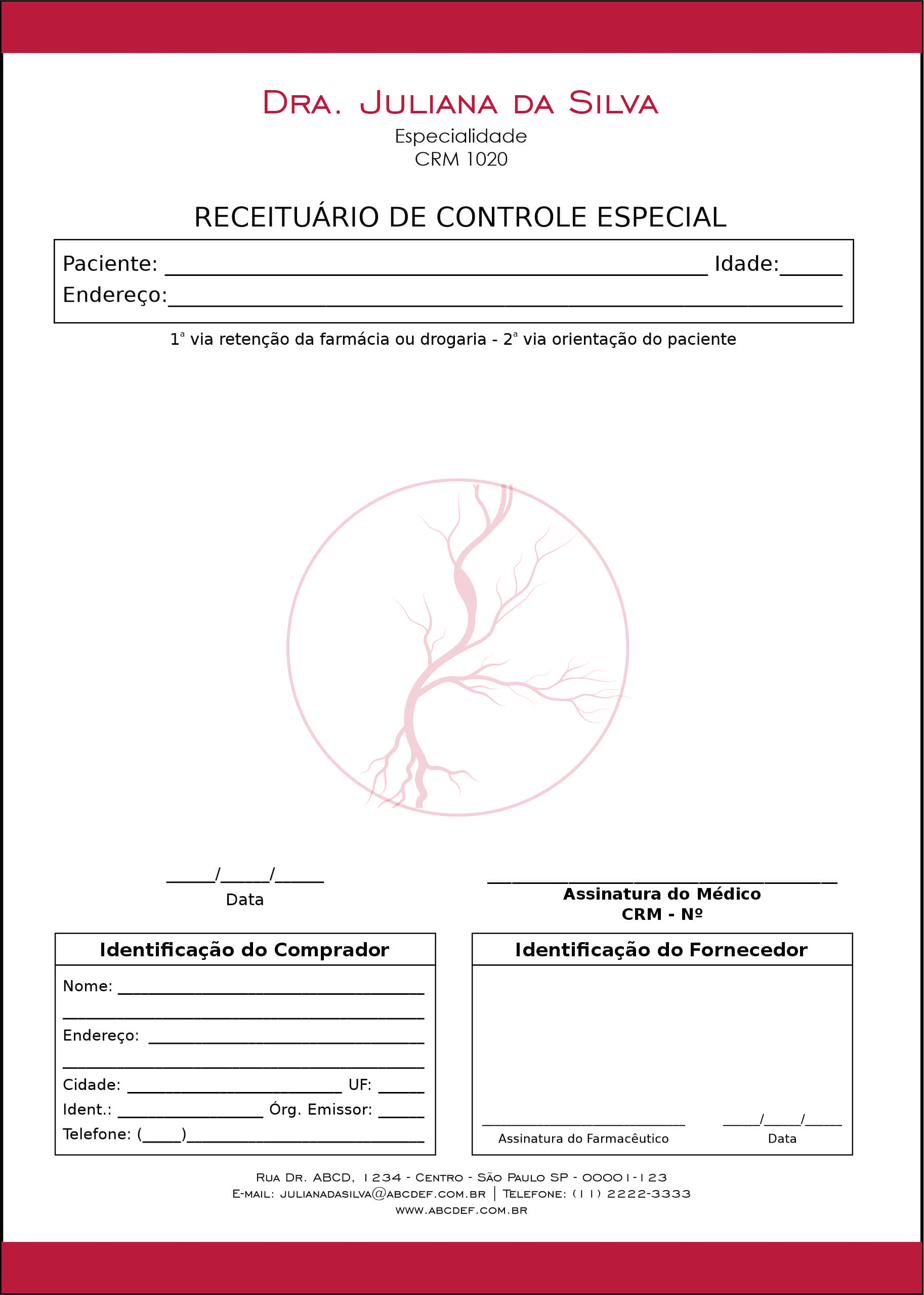 Receituário de Controle Especial Angiologia e Vascular Antuérpia