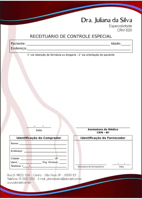 Receituário de Controle Especial Angiologia e Vascular Bruxelas Receituário de Controle Especial Angiologia e Vascular Bruxelas
