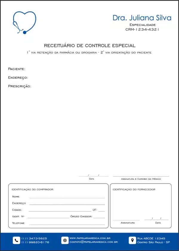 Receituário de Controle Especial Cardiologista Amsterdam Receituário de Controle Especial Cardiologista Amsterdam