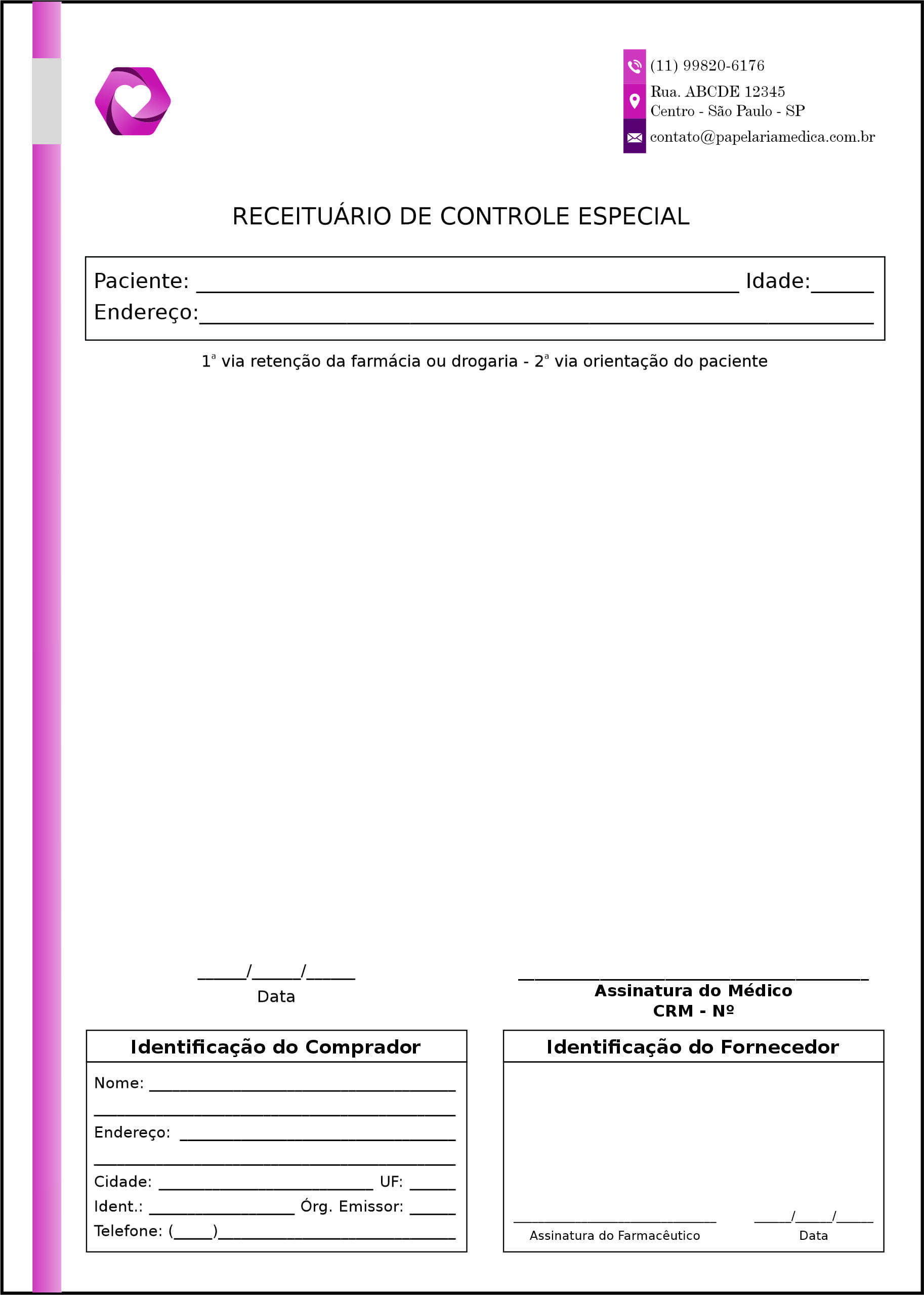 Receituário de Controle Especial Cardiologista Breda