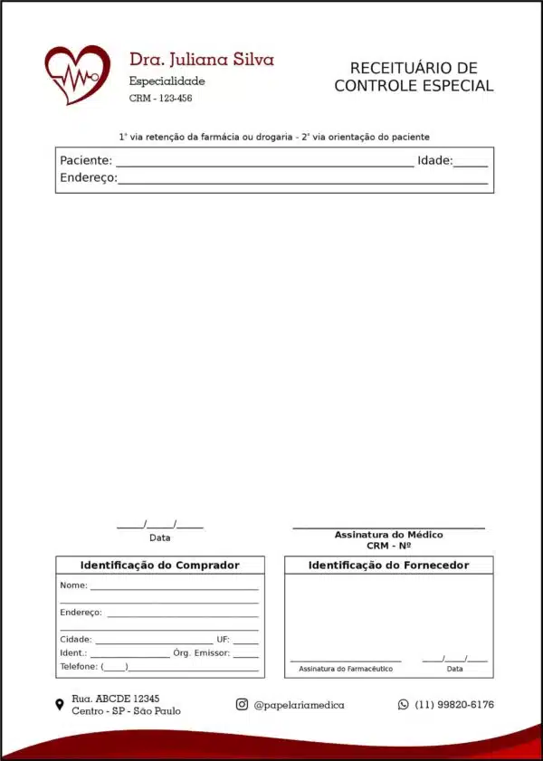 Receituário de Controle Especial Cardiologista Wessem Receituário de Controle Especial Cardiologista Wessem