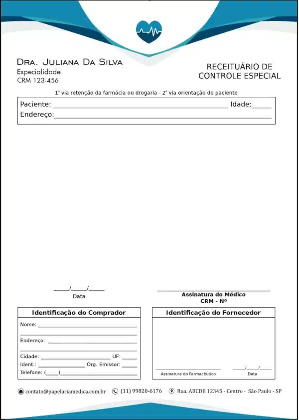 Receituário de Controle Especial Cardiologista Lisse Receituário de Controle Especial Cardiologista Lisse