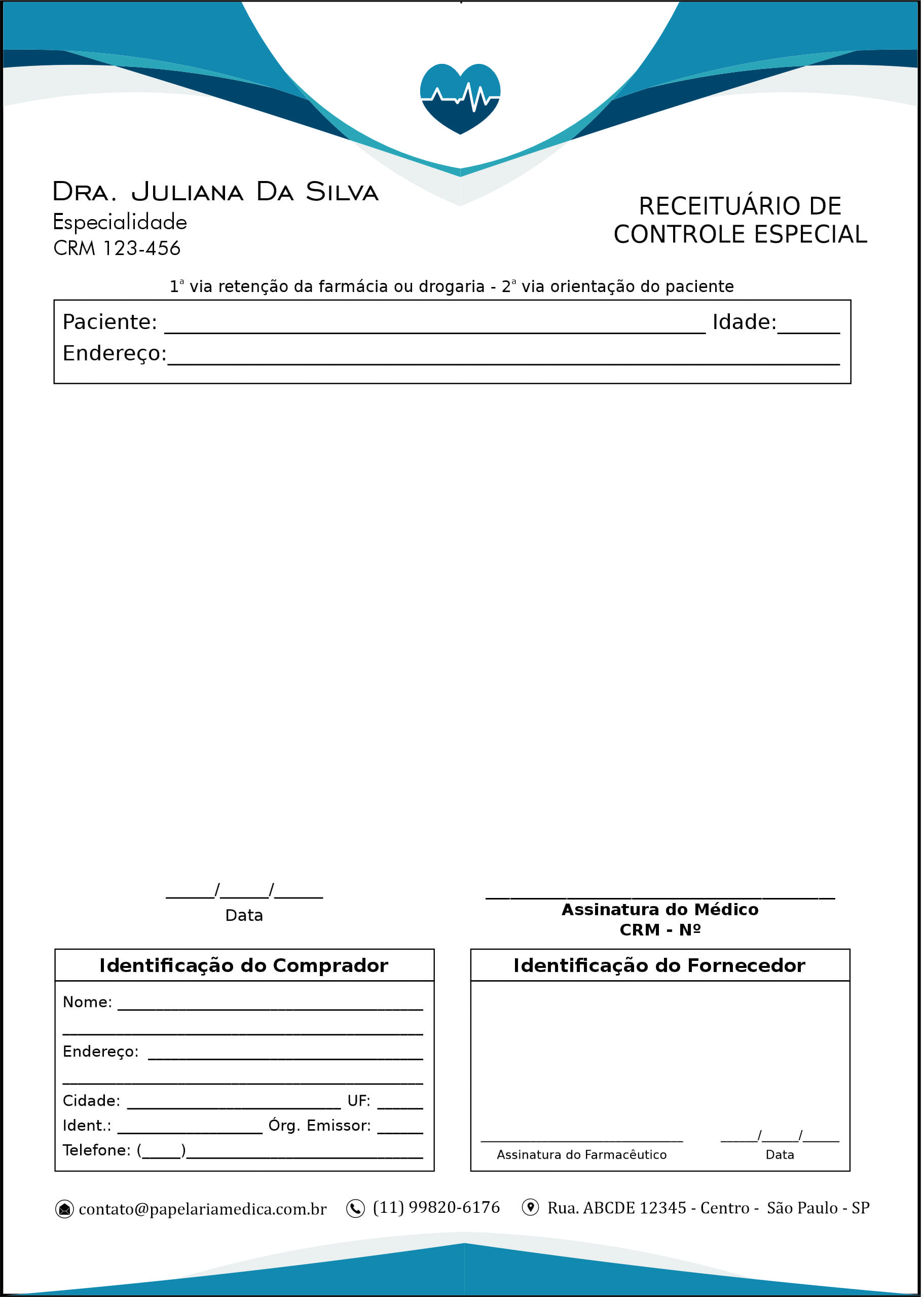 Receituário de Controle Especial Cardiologista Lisse