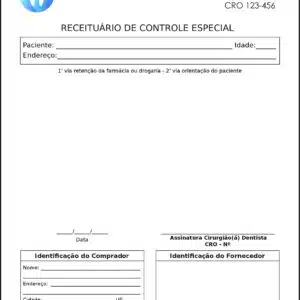 Receituário de Controle Especial Odontologia Nantes