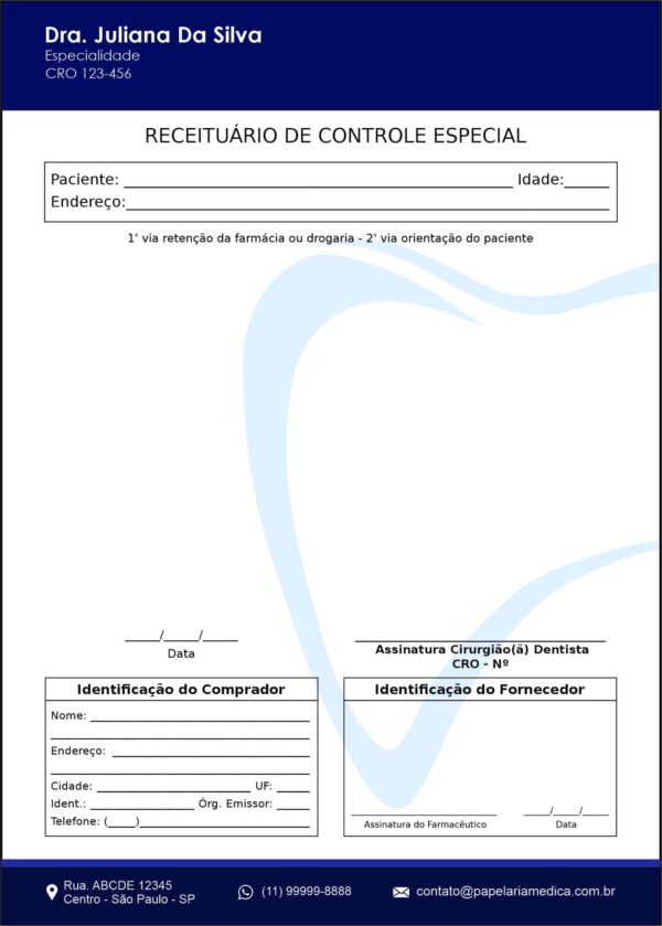 Receituário de Controle Especial Odontologia Colmar Receituário de Controle Especial Odontologia Colmar